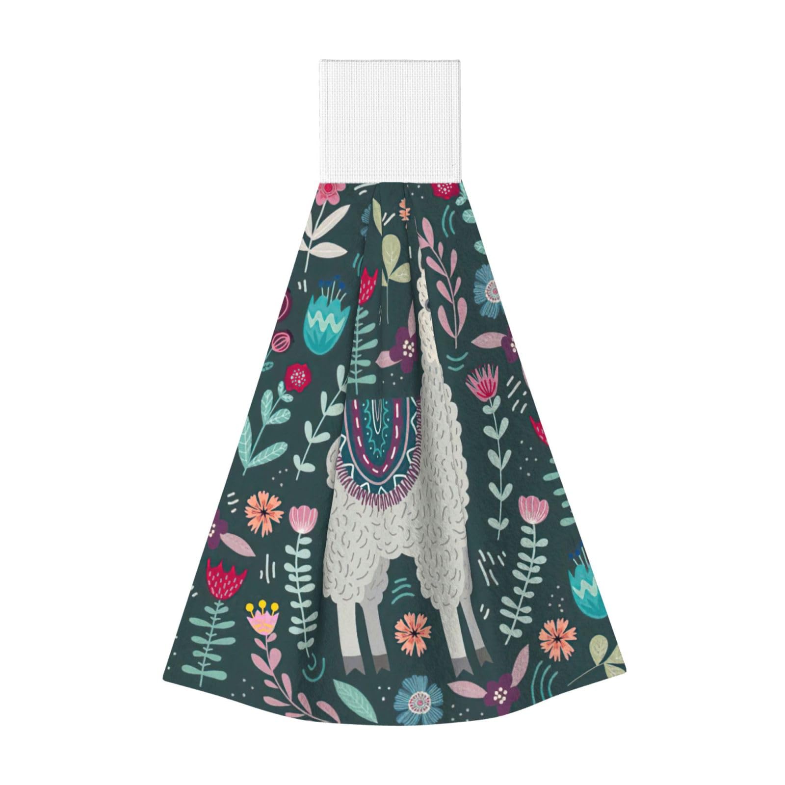 DUWAA Cute Llama Floral Print Hanging Hand Towel Quick Dry Bathroom Towel Soft Kitchen Towel