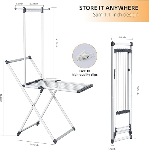 Miniatura 5 de Estante de secado de ropa, estante plegable para ropa interior y exterior, 10 clips para calcetines, estante de secado plegable que ahorra espacio