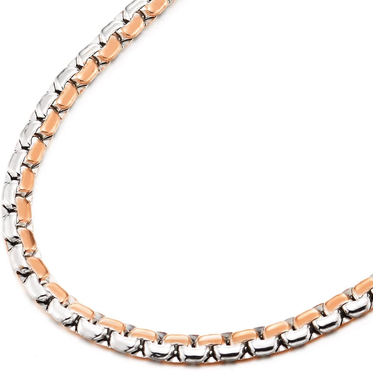 COOLSTEELANDBEYOND Mens Two-Tone Chain Necklace, Stainless Steel Square Wheat Necklace Silver Rose Gold, Hip Hop - Image 3