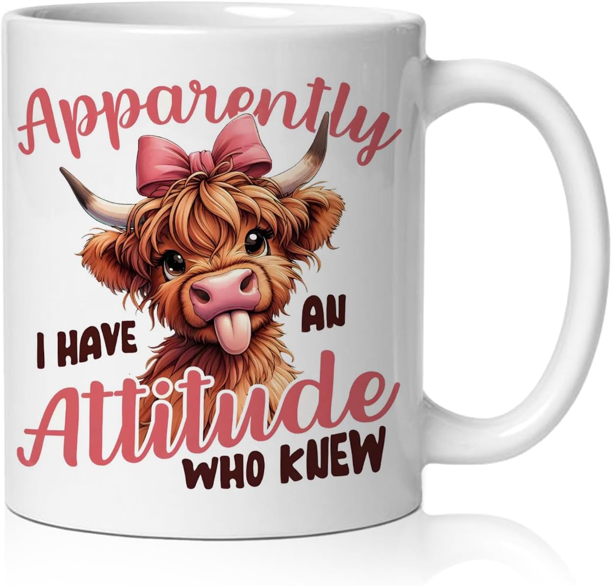 Funny Pink Bow Highland Cow Mug, Highland Cow Gifts Coffee Cup Ceramic, Gifts for Cows Lovers, Humorous Cute Heifer Ceramic Coffee Tea Mug 11 oz