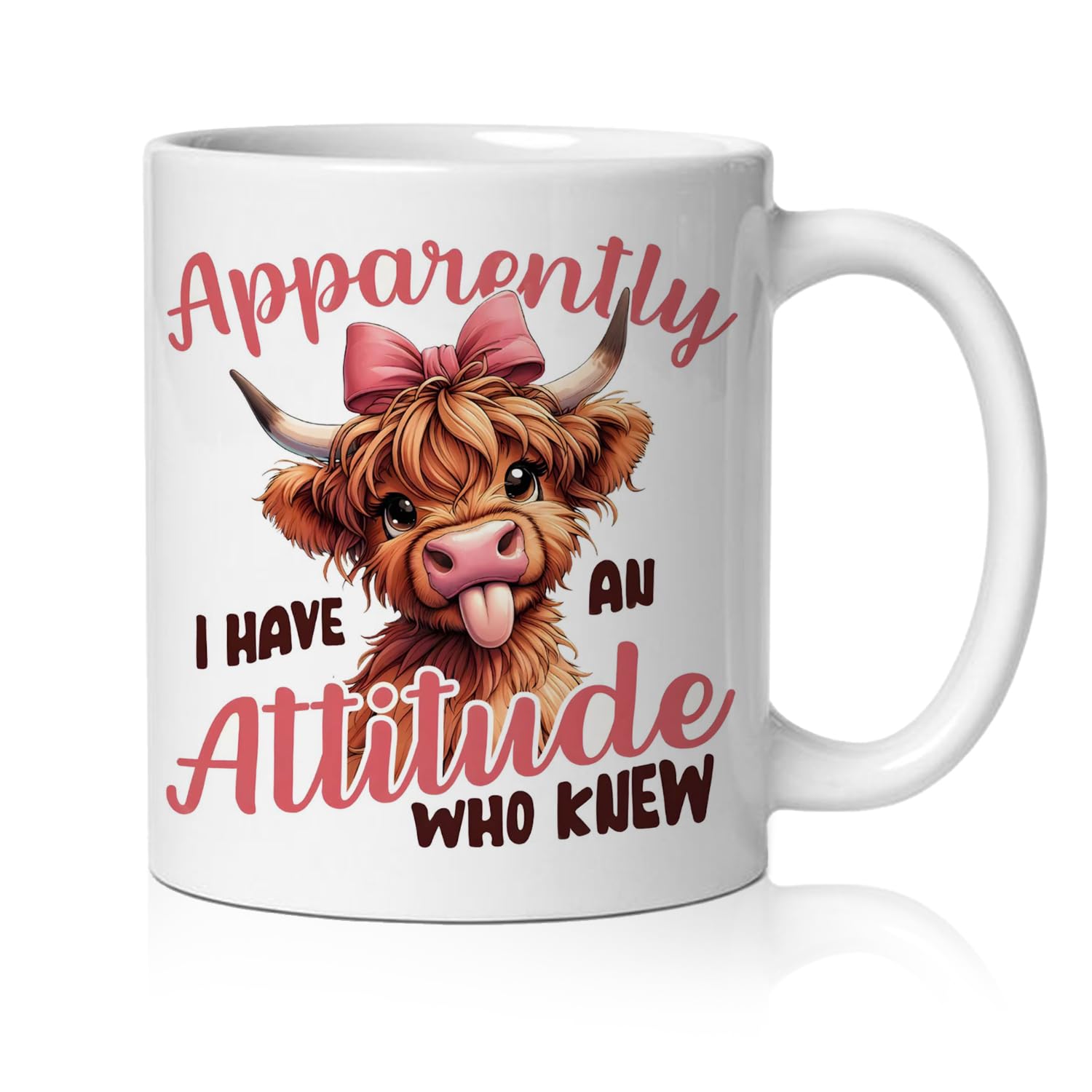 Funny Pink Bow Highland Cow Mug, Highland Cow Gifts Coffee Cup Ceramic, Gifts for Cows Lovers, Humorous Cute Heifer Ceramic Coffee Tea Mug 11 oz