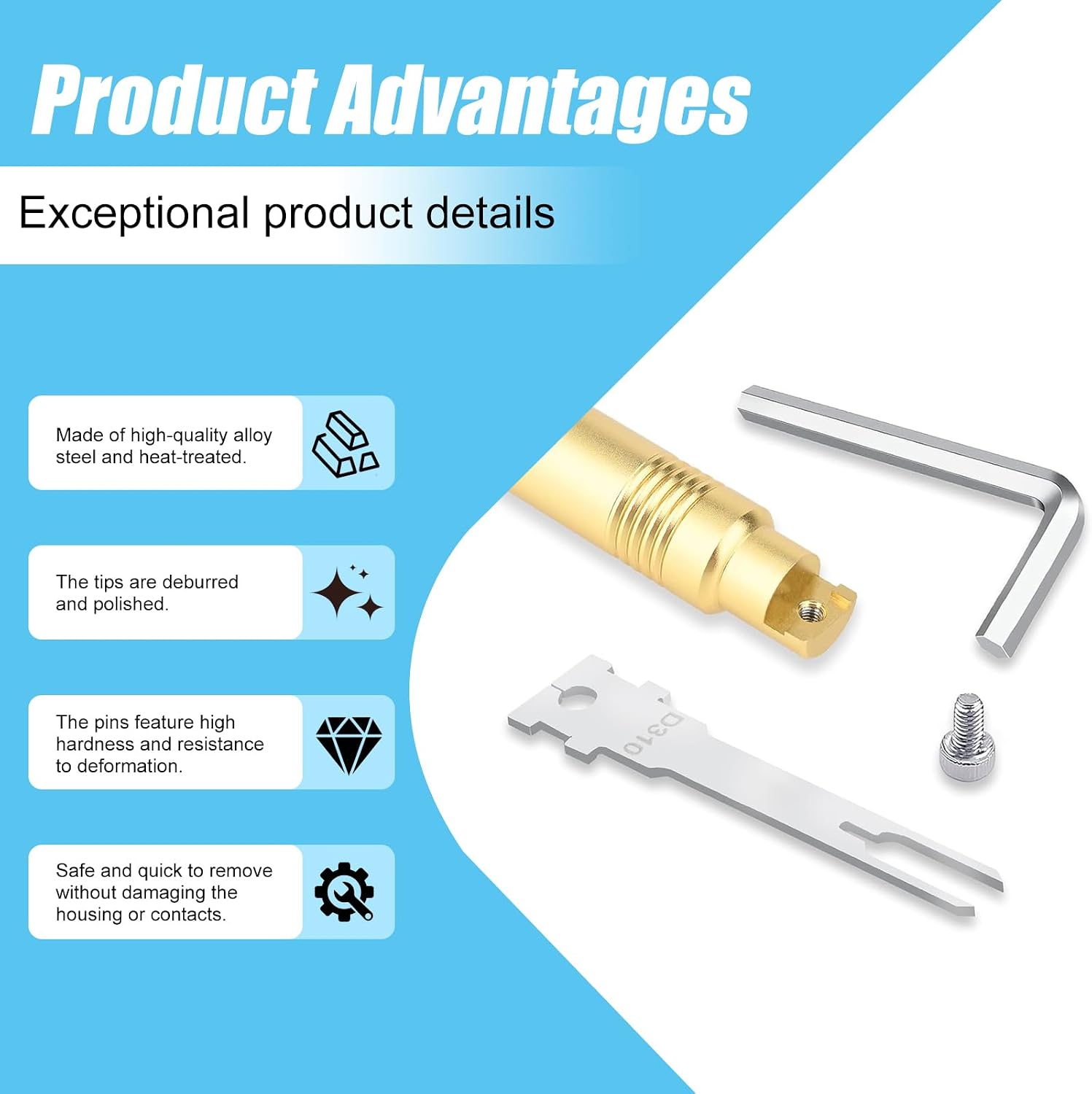 Terminal and Pin Removal Tool Set, Electrical Pin Extraction Tool, Cable Connector Pin Tool, Includes 8 Universal Replacement Tips, Suitable for Automotive and Computer Repair.