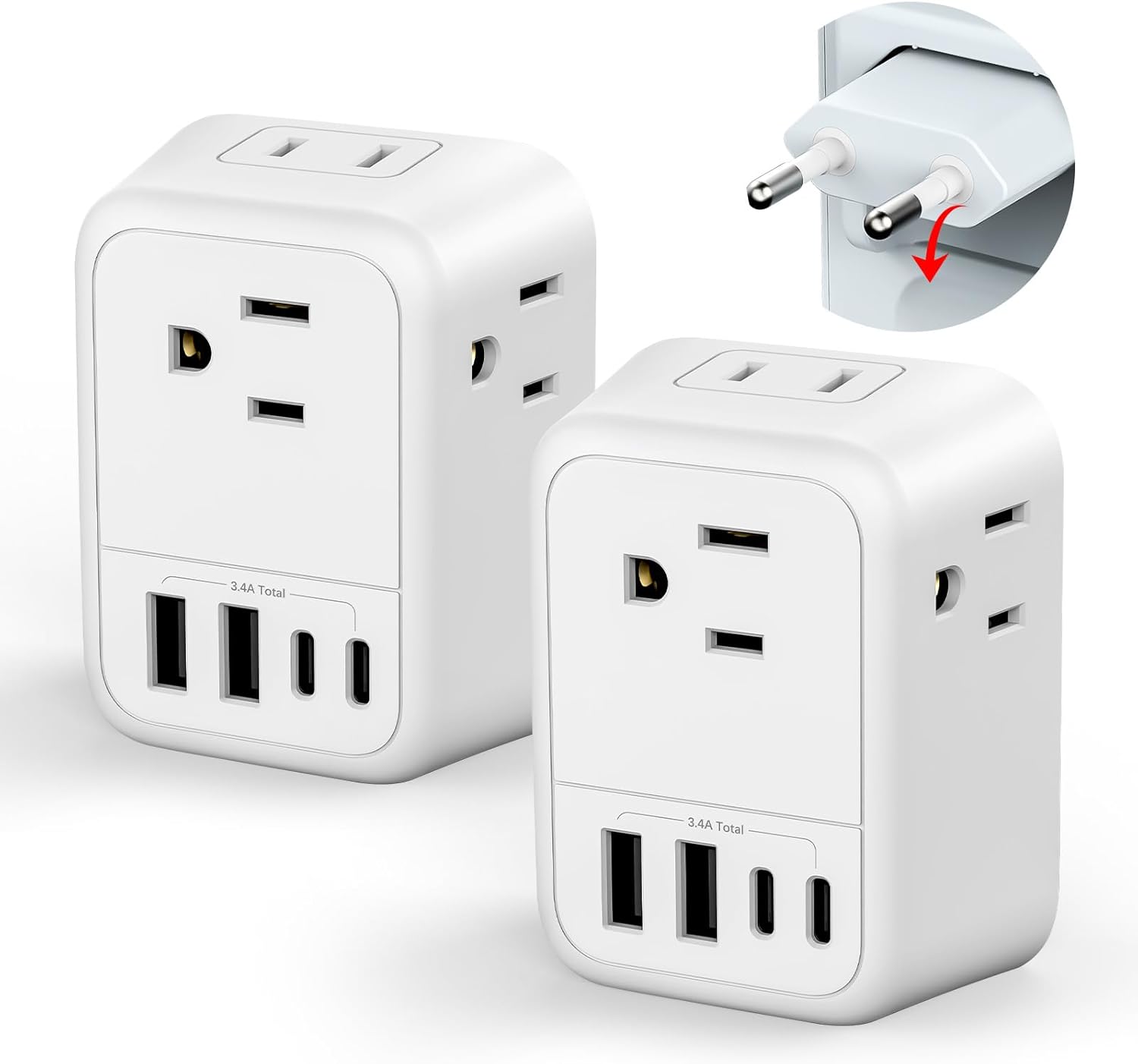 2 Pack European Travel Plug Adapter, FLASHSONIC US to Europe