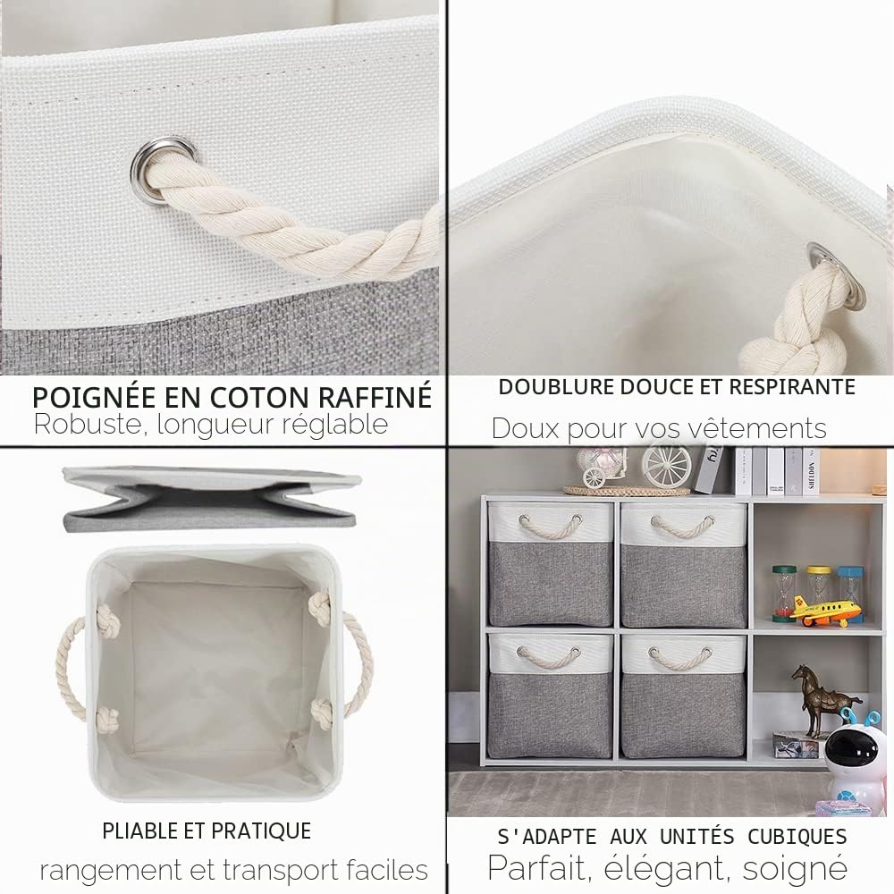 Mangata Boîtes de rangement Cube 30x30x30cm, Gris Blanc, 1Pc