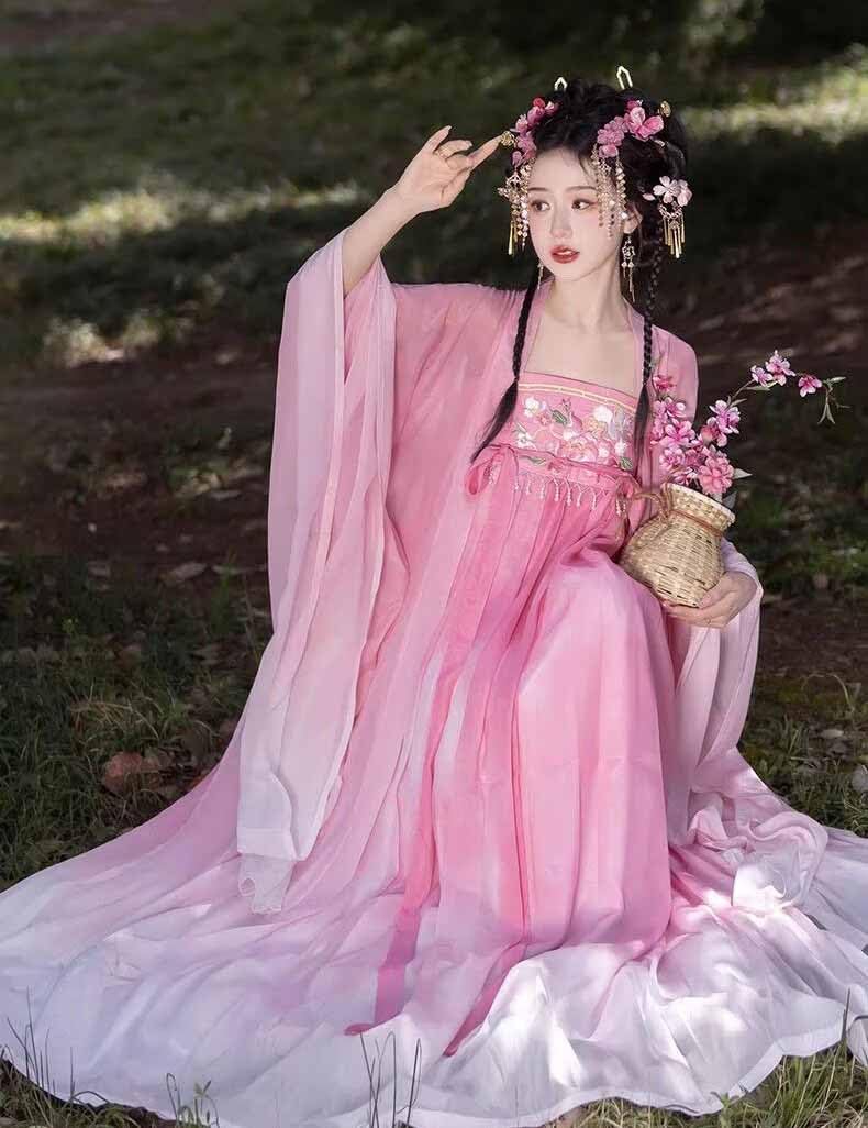 Large Size 8XL Hanfu Dress Women Chinese Tang Dynasty Hanfu Cosplay Costume Gradient Pink Hanfu