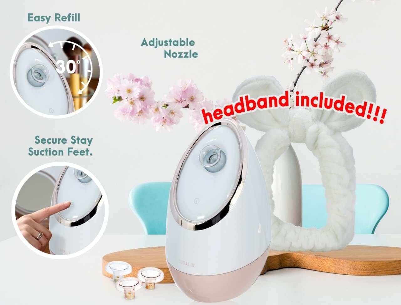 LUDALIV Face Steamer for Facial - Best Professional Nano Ionic Vapor Steamer for Deep Cleaning - Hot Mist Humidifier Machine for Face Sauna Spa Sinuses with 3 Essential Oil Baskets for Aromatherapy : Beauty & Personal Care