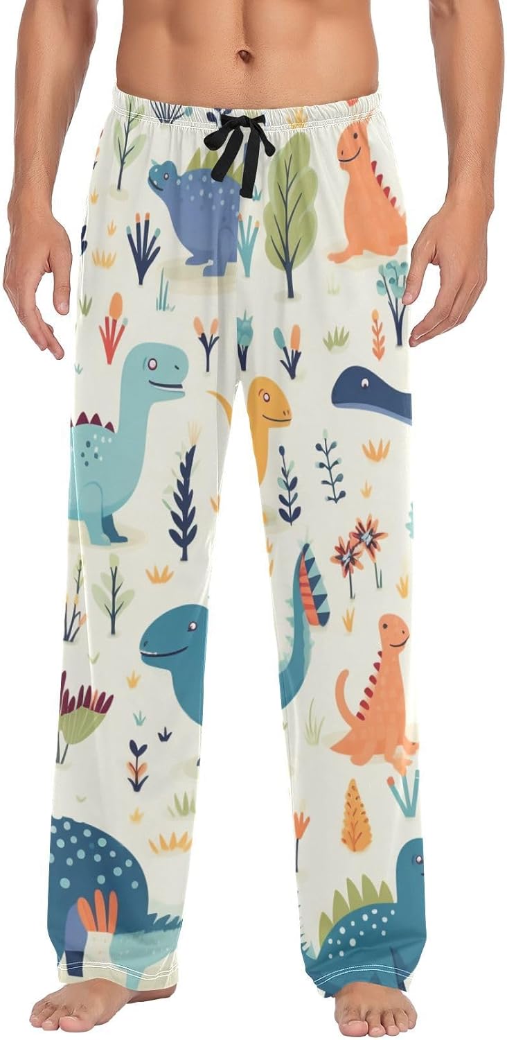 ALAZA Cute Dinosaur Dino Men's Sleepwear Mens Pajama Pants Bottoms with Pockets, S