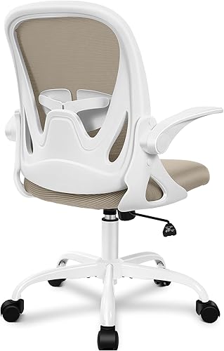 Primy Silla de oficina ergonómica con reposabrazos abatibles, silla giratoria de malla transpirable para computadora con soporte lumbar ajustable y