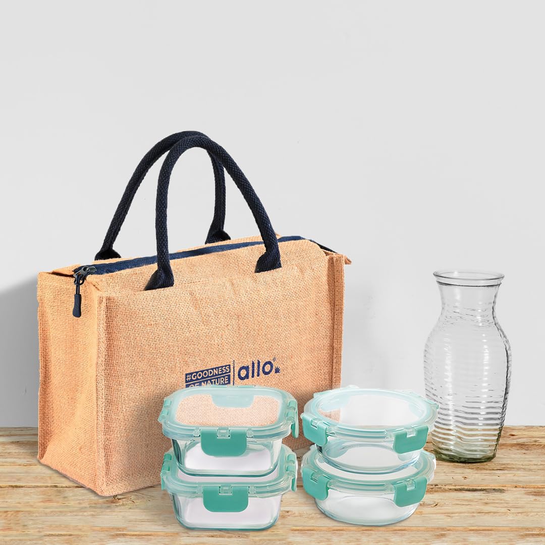 Allo Glass Lunch Box - Leakproof, Microwave Safe & with Jute Bag -8