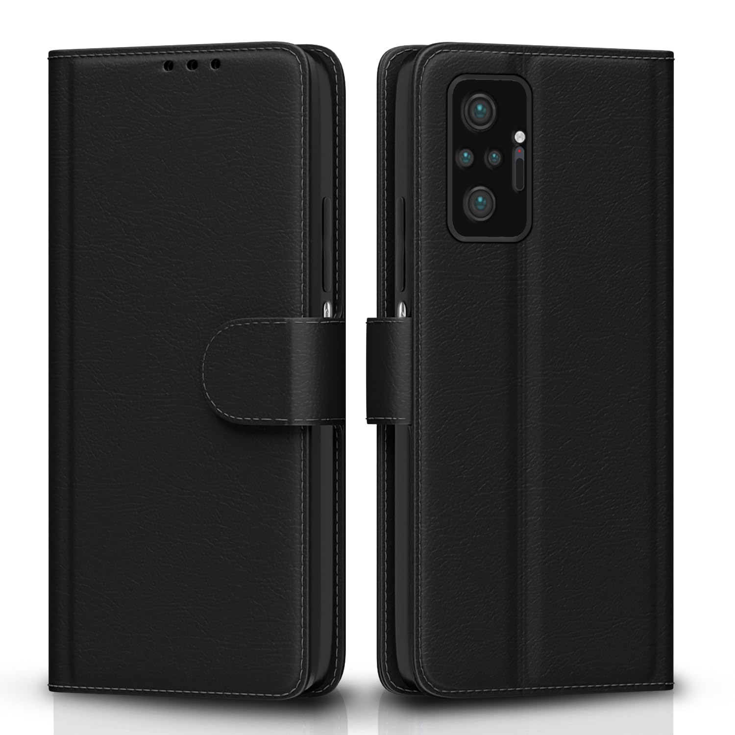 Pikkme Flip Cover for Redmi Note 10 Pro/Note 10 Pro Max | Leather Finish | Shockproof with Card Pockets & Wallet Stand | Ultimate Protection Case(Black)