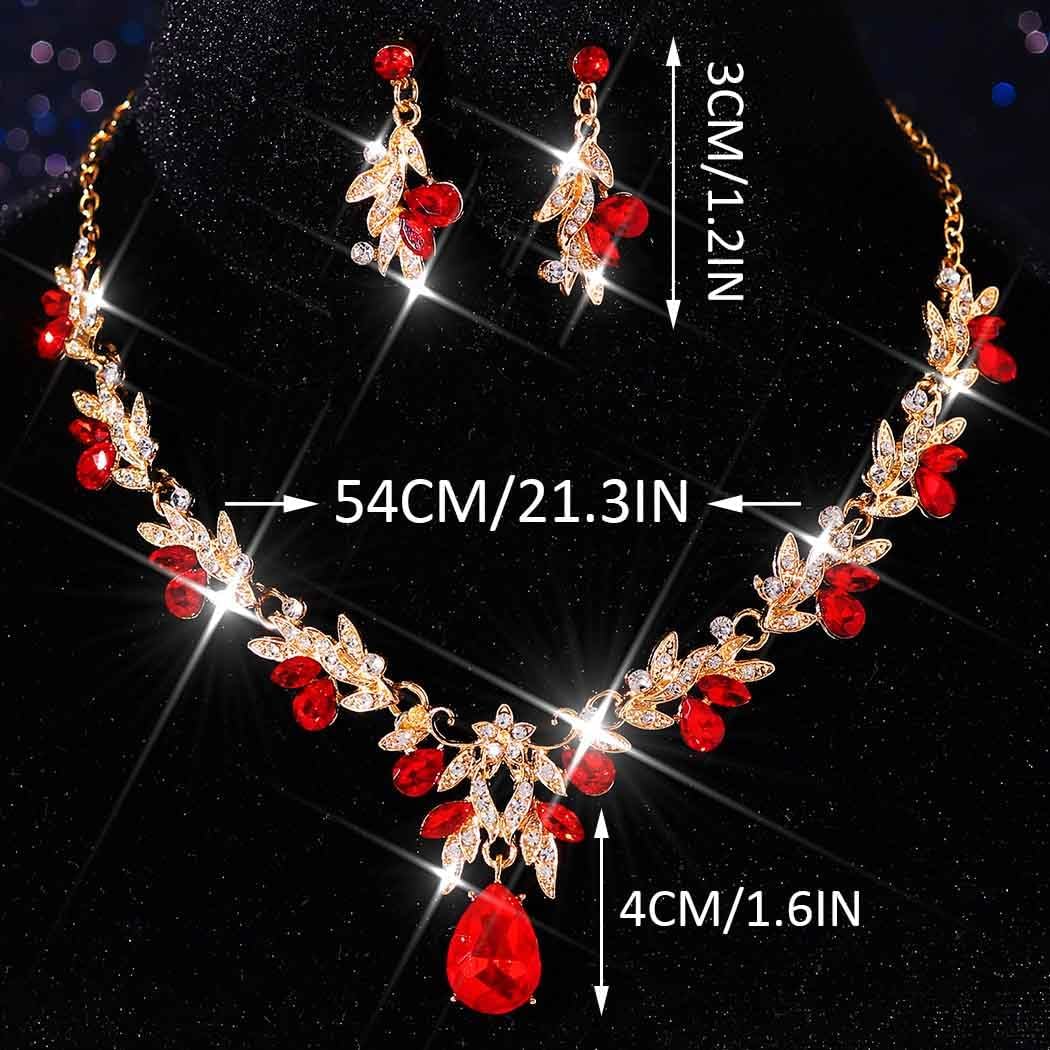 Unicra Rhinestone Bridal Wedding Jewelry Sets Gold Necklace Earrings Set Leaf Prom Formal Costume Jewelry Set for Women and Brides - Image 2