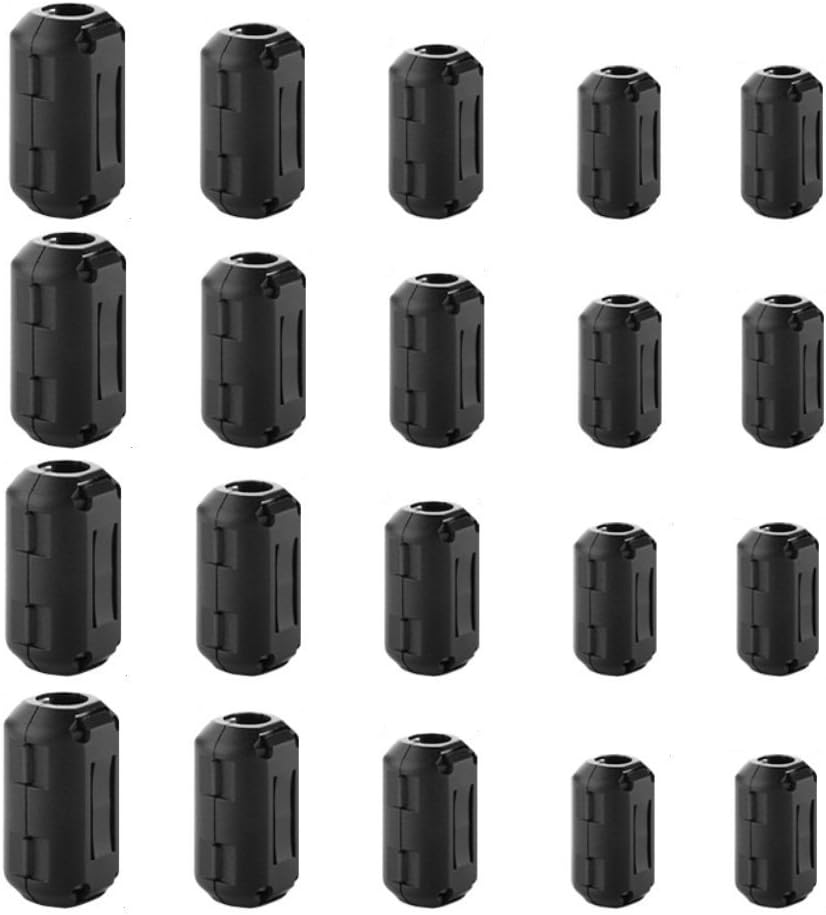 Cedmon 20 Pieces Clip-on Ferrite Ring Core RFI EMI Noise Suppressor Cable Clip for 3mm/ 5mm/ 7mm/ 9mm/ 13mm Diameter Cable, Black