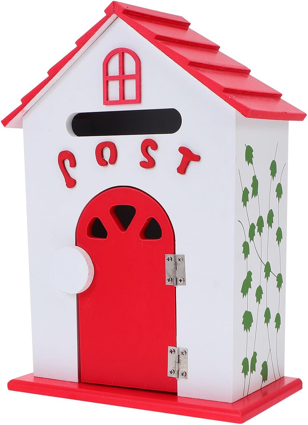 Wood Wall Mount Mailbox Red Painted Letter Box Decorative Storage Box for Home and School Suggestion Complaint Collection