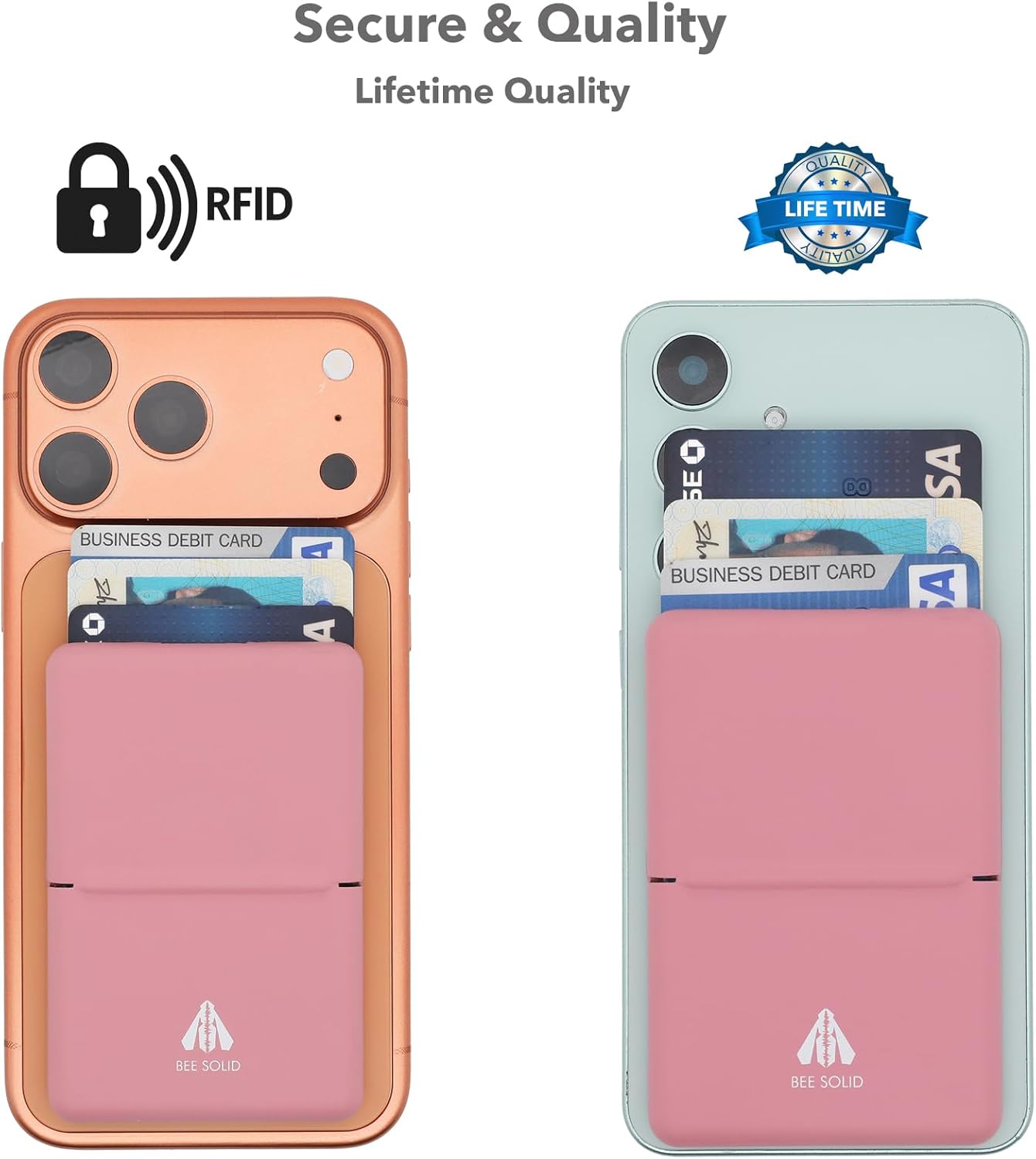 Magnetic Card Holder for iPhone, Samsung, Google, 4000-Gauss Strong Magnetic Wallet with Phone Stand, SUSJ Steel and PU Leather, 3-Card Capacity with RFID Blocking (Pink)