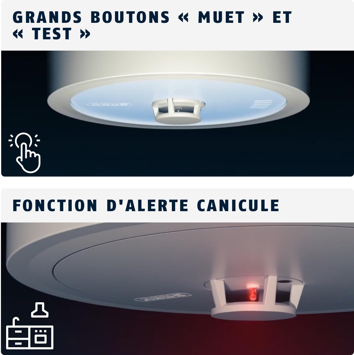 ABUS Prevaro Connect Détecteur de Chaleur sans Fil pour la Cuisine, la Salle de Bain, Le Garage et la Cave, Pile Autonomie de 10 Ans, Grand Bouton de Test, Adhésif et Support Magnétique