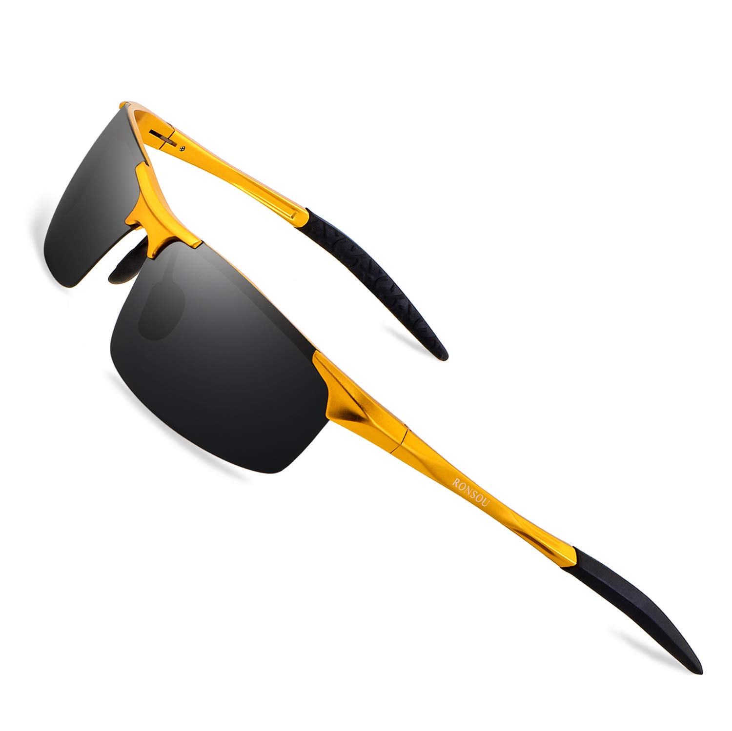RONSOUMens Sunglasses Polarized Sport UV Protection Ultralight Al Mg Sunglasses for Men Fishing Driving Golf