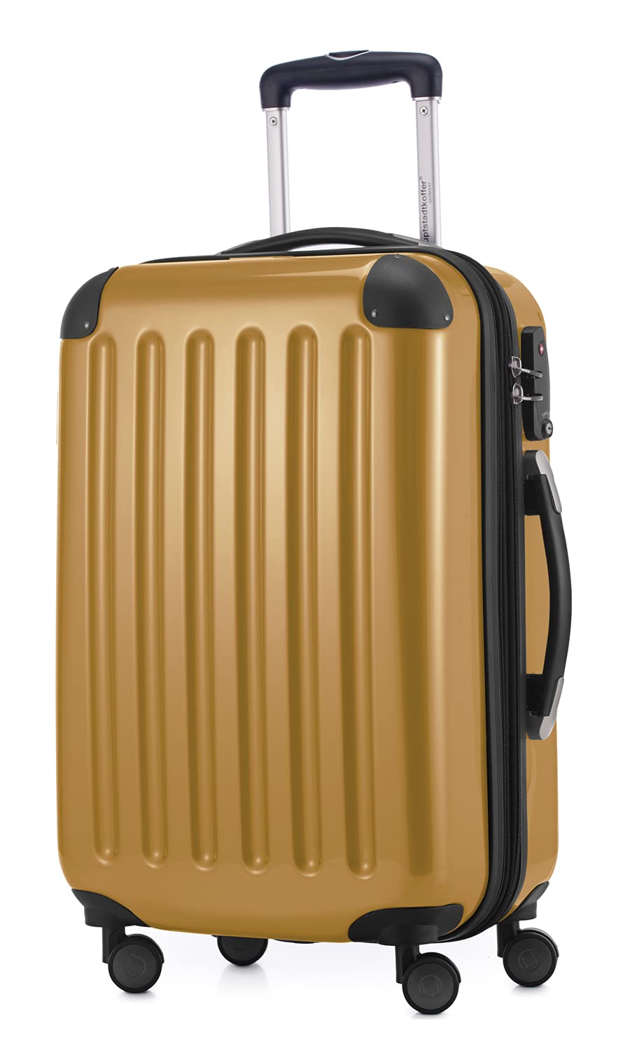 HAUPTSTADTKOFFER - ALEX - Bagaglio a mano con scomparto per laptop, Valigia rigida, Trolley espandibile, 4 doppie ruote, TSA, 55 cm, 42 litri, Autunno Oro
