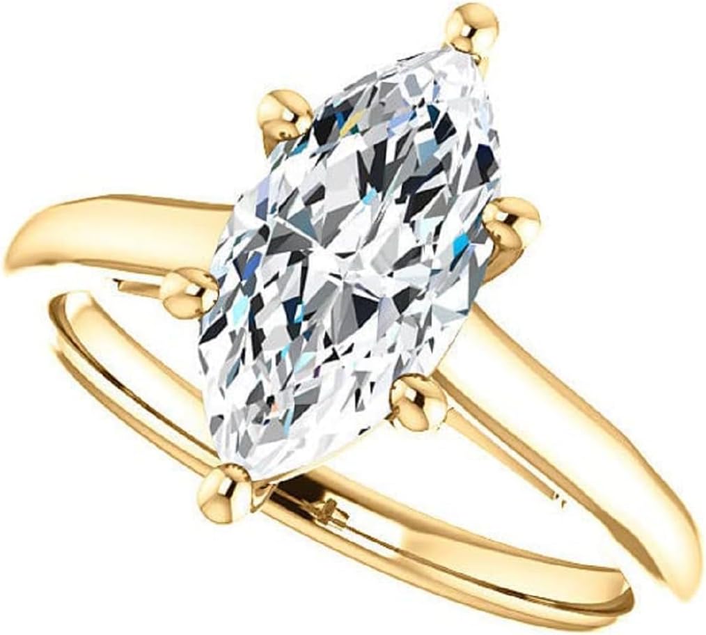 10K Solid Yellow Gold Handmade Engagement Rings 1CT-5CT Marquise Cut Moissanite Diamond Solitaire Wedding/Bridal Rings Set for Women/Her Propose Ring