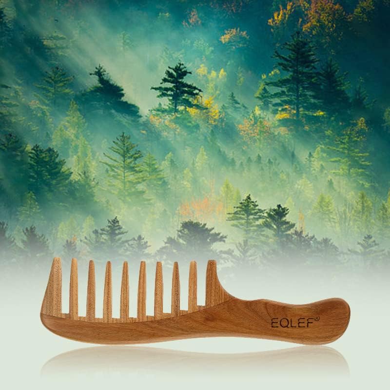 Green Sandalwood Comb, Wooden Wide Tooth Comb for Curls No Static Handmade Hair Comb Quality Wooden Curls Comb for Women (Wide-Tooth Comb)
