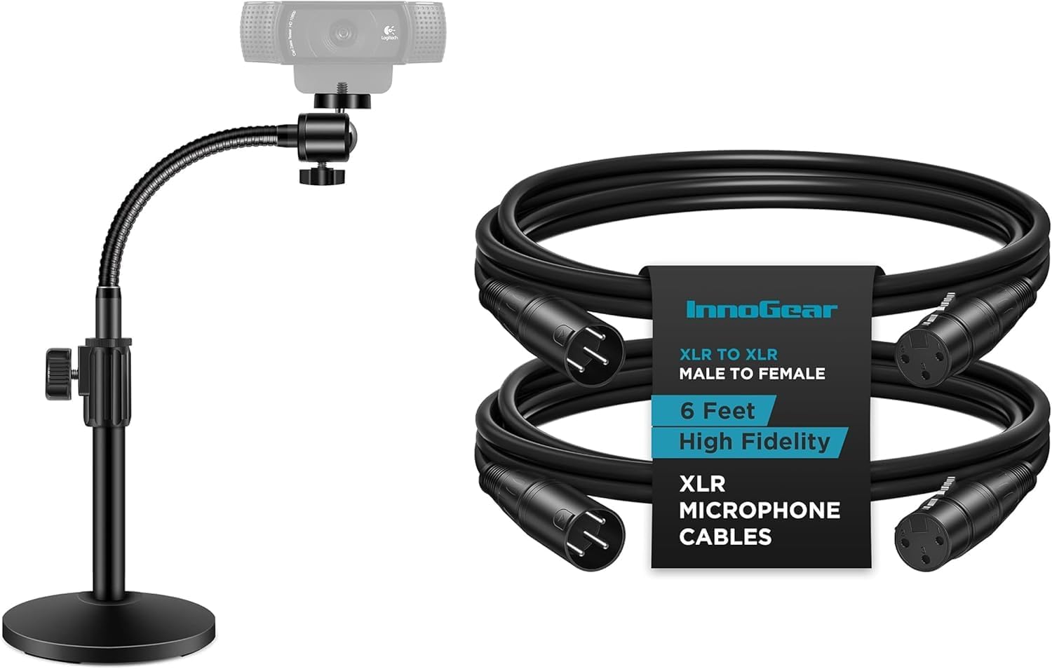 InnoGear Webcam Stand for Desk & 2 Pack 6 Feet Male to Female XLR Mic Cables Cord for Effector, Phantom Power, DMX LED, Amplifier, Sound Card, Speaker, Microphone, Audio Mixer, DSLR Audio Recorder