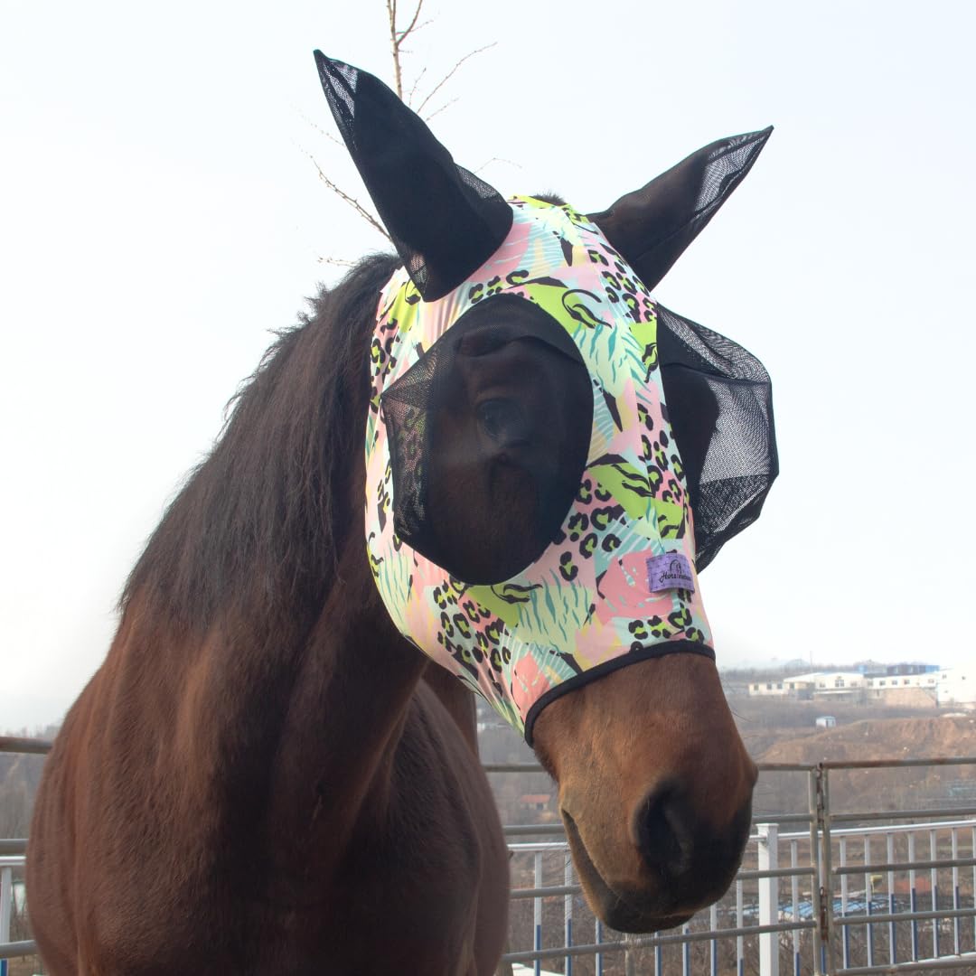 Horzmetnex Stretchy Horse Fly Mask with Extra-Large Eyes & Mane Opening – Soft, Breathable Fly Mask for Horses, Tangle-Free Design, Enhanced