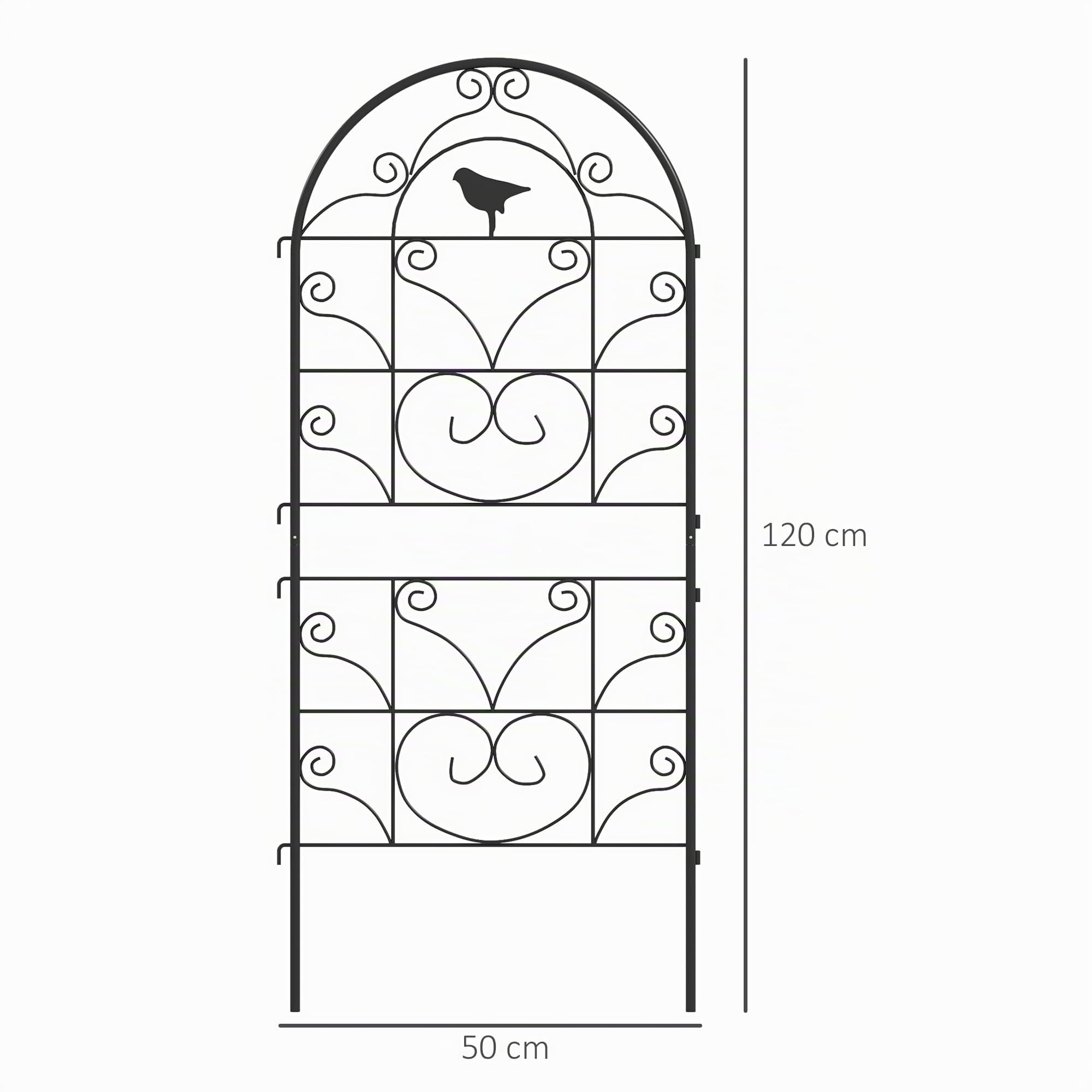 Outsunny Rankgitter Metall 2er Set zum Stecken Rostfrei 50x120 cm Schwarz | Rankhilfe mit Vogeldesign für Kletterpflanzen, Spalier für Zimmerpflanzen, Pflanzenspalier für Tomaten Blumen