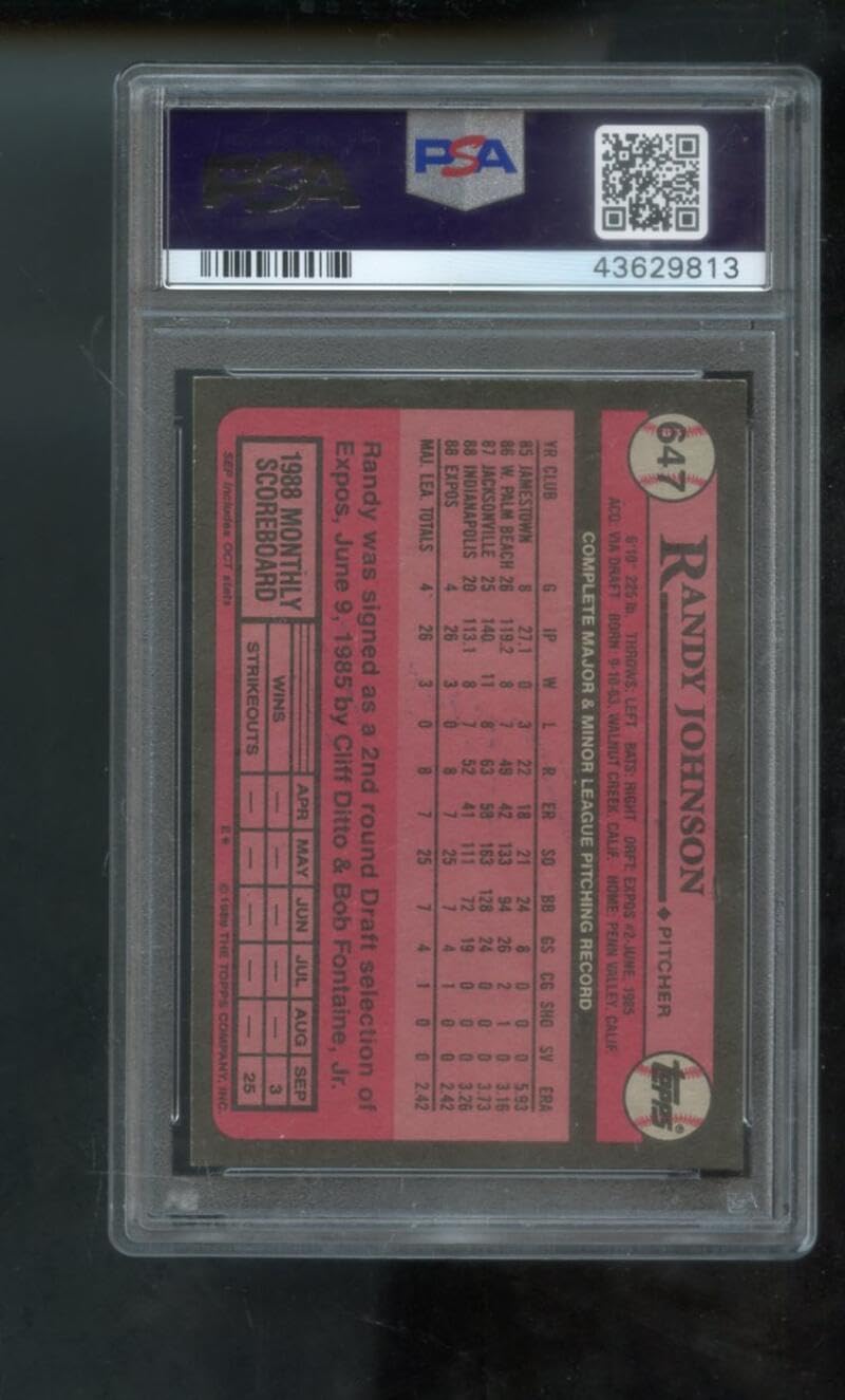 1989 Topps #647 Randy Johnson ROOKIE RC AUTO SIGNED Autograph Autographed Card PSA PSA/DNA Baseball MLB COA Montreal Expos