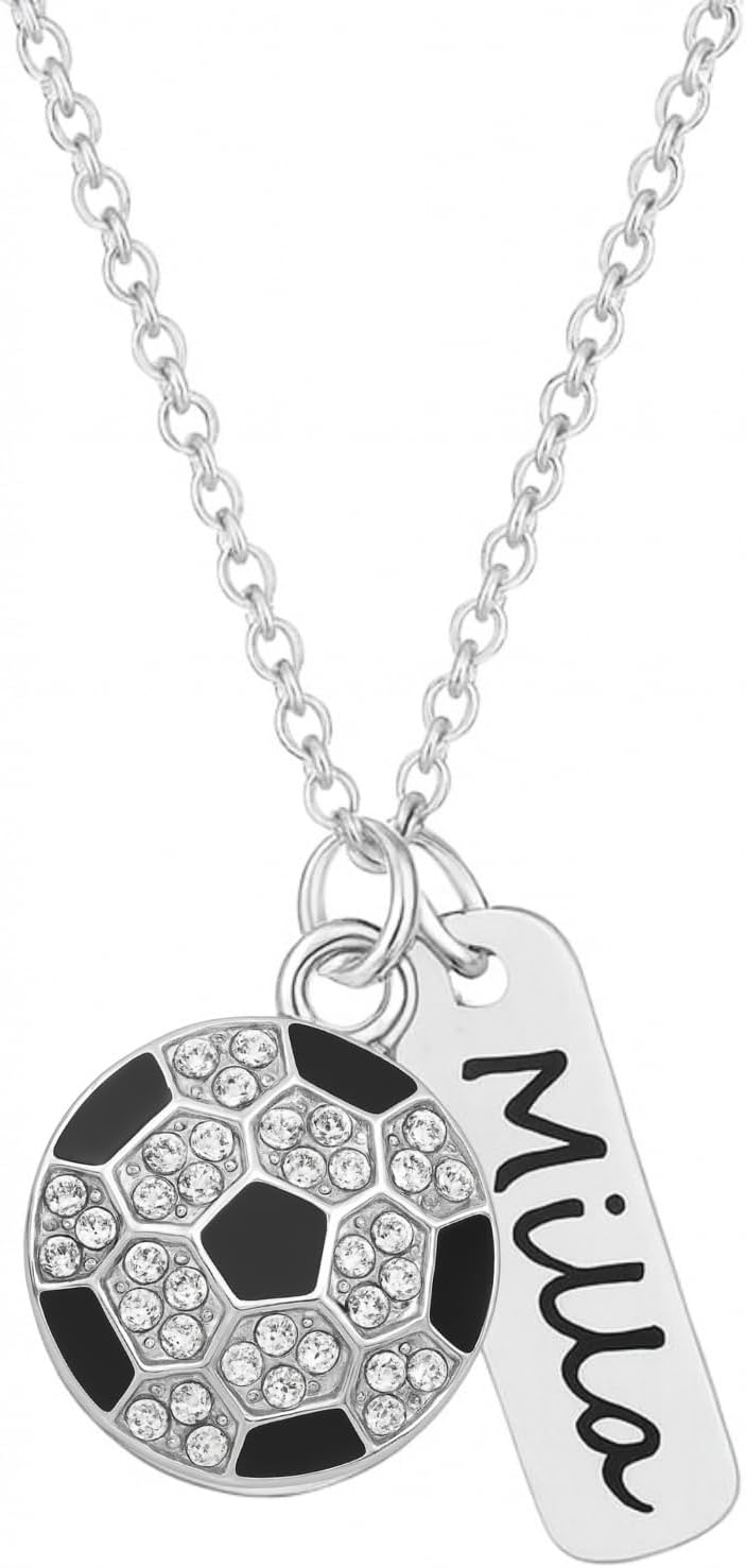 Soccer Necklace, Personalized Engraved Soccer Charm Pendant, Custom Soccer Charm Jewelry Gifts for Soccer Players, Teams, Mom, Coach