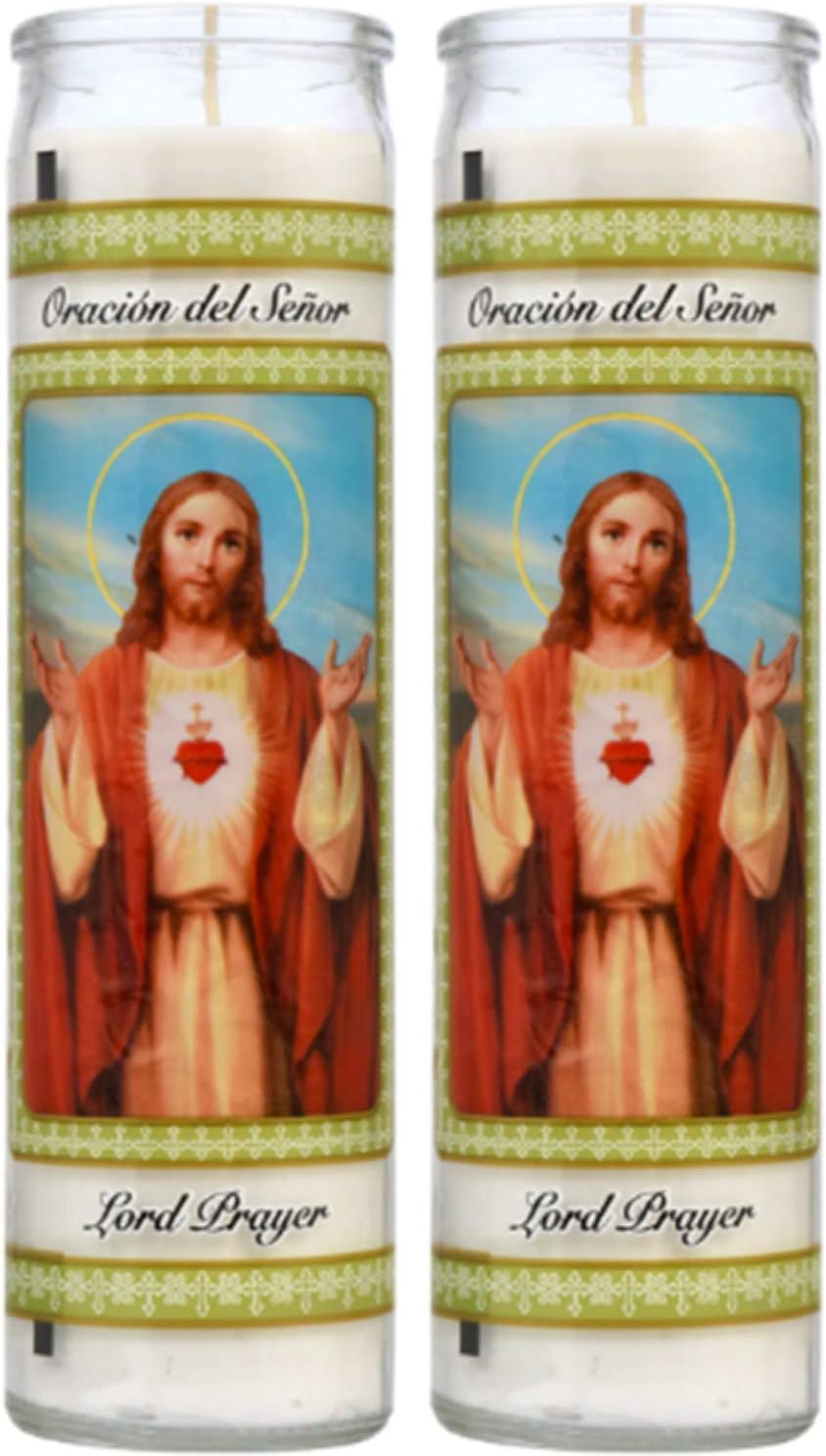 TopNotch Outlet Prayer Candles - Unscented Candle Set (2 Pc Bulk) Great for Sanctuary, Vigils and Prayers - Oracion del Senor - White Jar Candles - Church Spiritual Religious Devotional