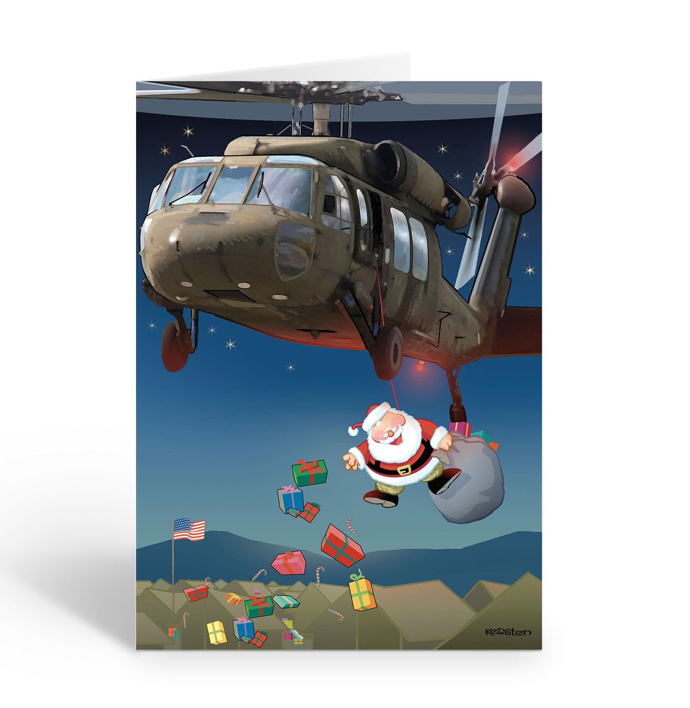 Stonehouse Collection Military Christmas Cards with Santa in Blackhawk Helicopter, Holiday Greeting Cards for Service Members, Veterans (Standard)
