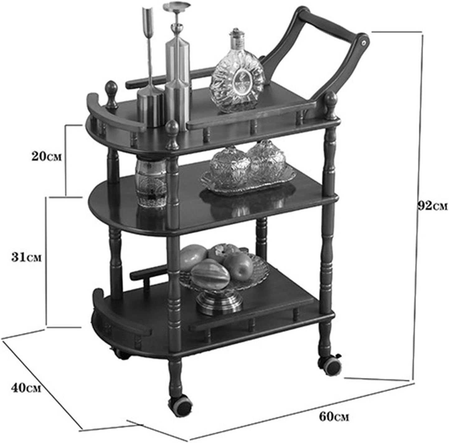 Solid Wood Kitchen Serving Carts Rolling Bar Cart Kitchen Cart,Cart Removable for Kitchen Hotel Wheeled Home Bar Cart Kitchen cart with Storage (Color : 2 (Metal Rubber Wheel)) (Brown (Plastic Wheel
