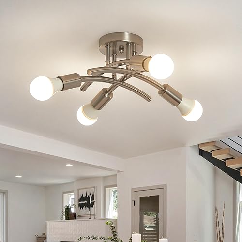 Miniatura 8 de BUXVRCS Lámpara de techo semiempotrada, moderna lámpara Sputnik para lámpara de araña, accesorios industriales de cocina, montaje en techo, 4 luces