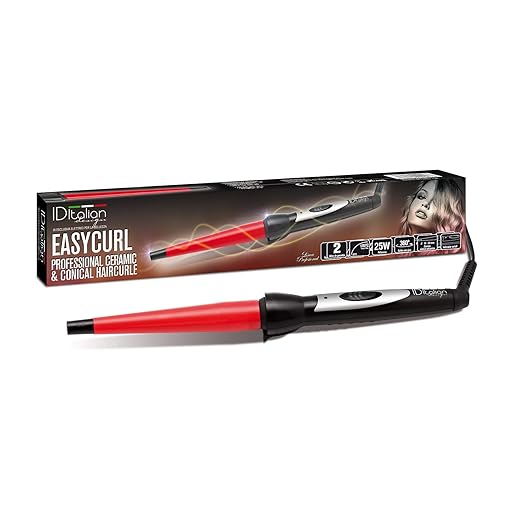 ID Italian Design | Rizador de Pelo Cónico Profesional Easy Curl, Moldeador del Cabello Rojo