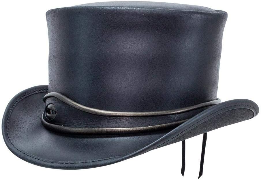 American Hat Makers El Dorado Top Hat Genuine Leather for Men & Women | Vintage Steampunk Style with Classic Modern Edge