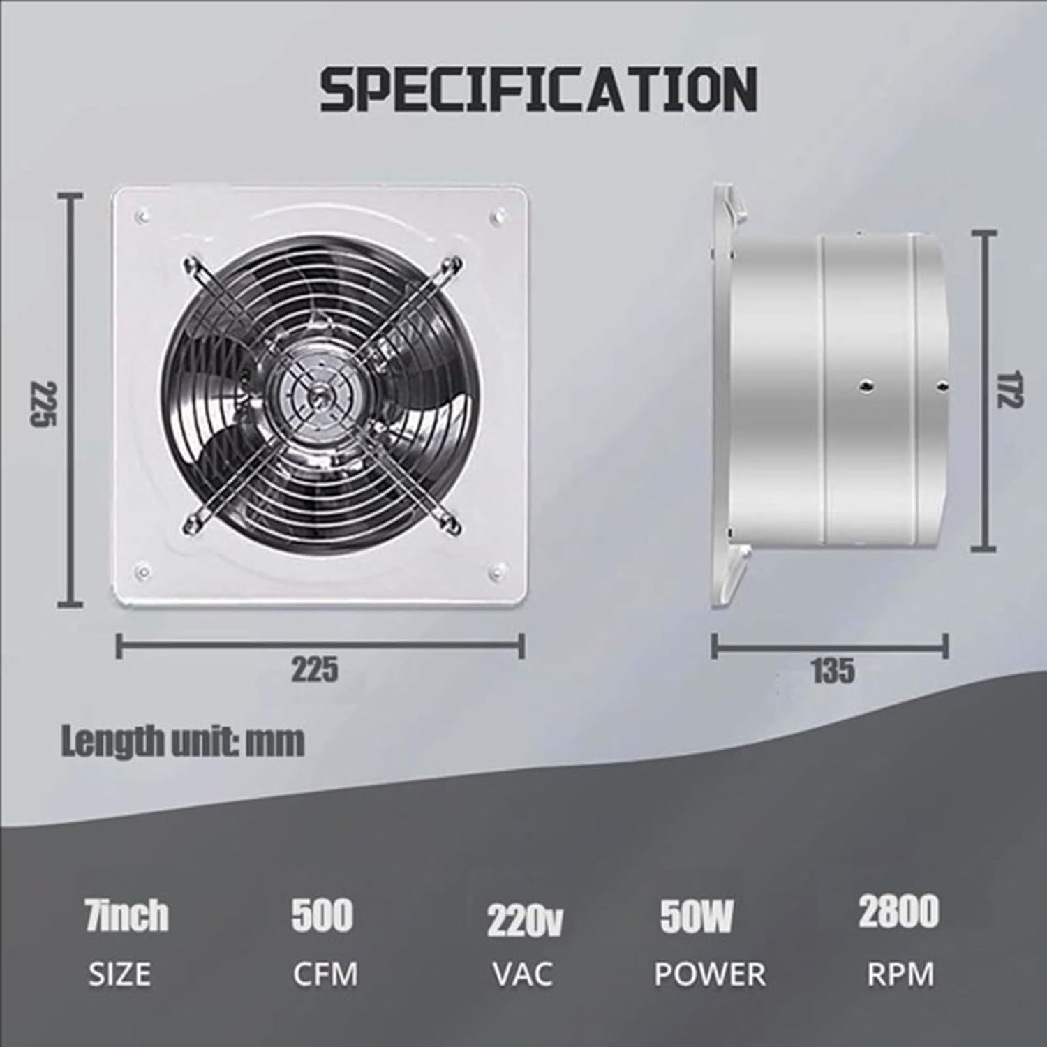 7-Blade Bathroom High Speed Silent Exhaust Fan 220V 110V Portable Garage Ventilation Fan Smoke Exhaust Fan Wear-Resistant and Rust-Proof(White)