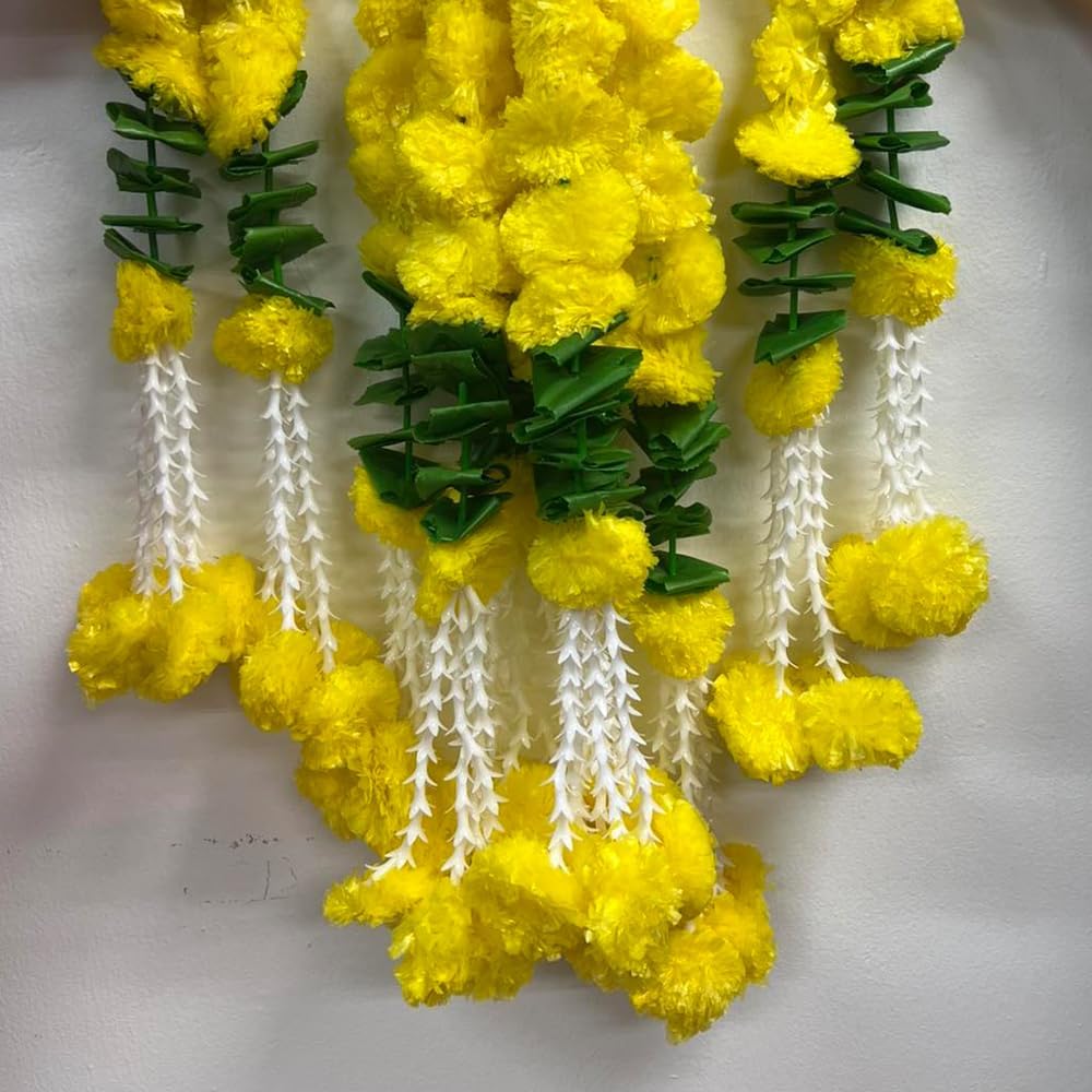 Artificial Marigold & Rajnigandha Tassles, Clustered Strings, Decorative Latkans, Easy Simple Backdrop Hangings for Decorations (5 Pcs of 2 Feet)