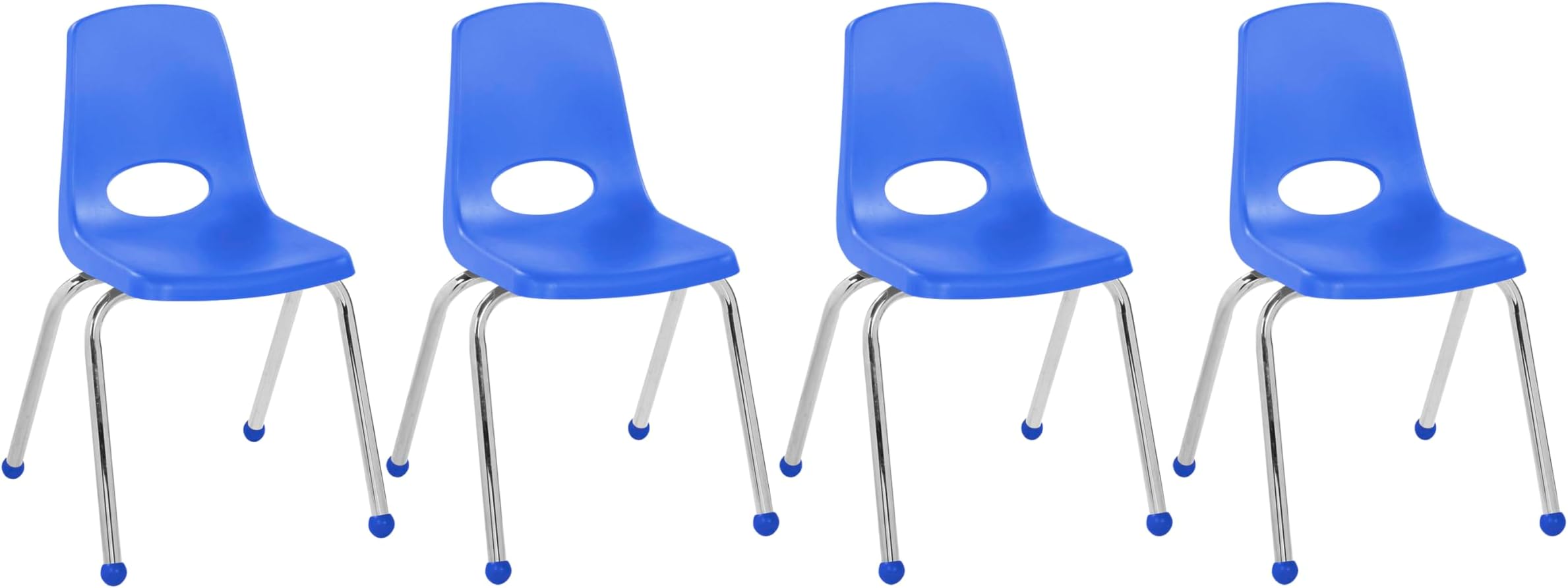 FDP 16" School Stack Chair,Stacking Student Seat with Chromed Steel Legs and Ball Glides For In-Home Learning or Classroom - Blue (4-Pack), 10382-BL