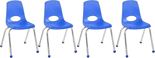 Miniatura 38 de FDP 10380-BK - Silla escolar apilable de 14 pulgadas, asiento apilable para estudiantes con patas de acero cromado y deslizadores de bolas