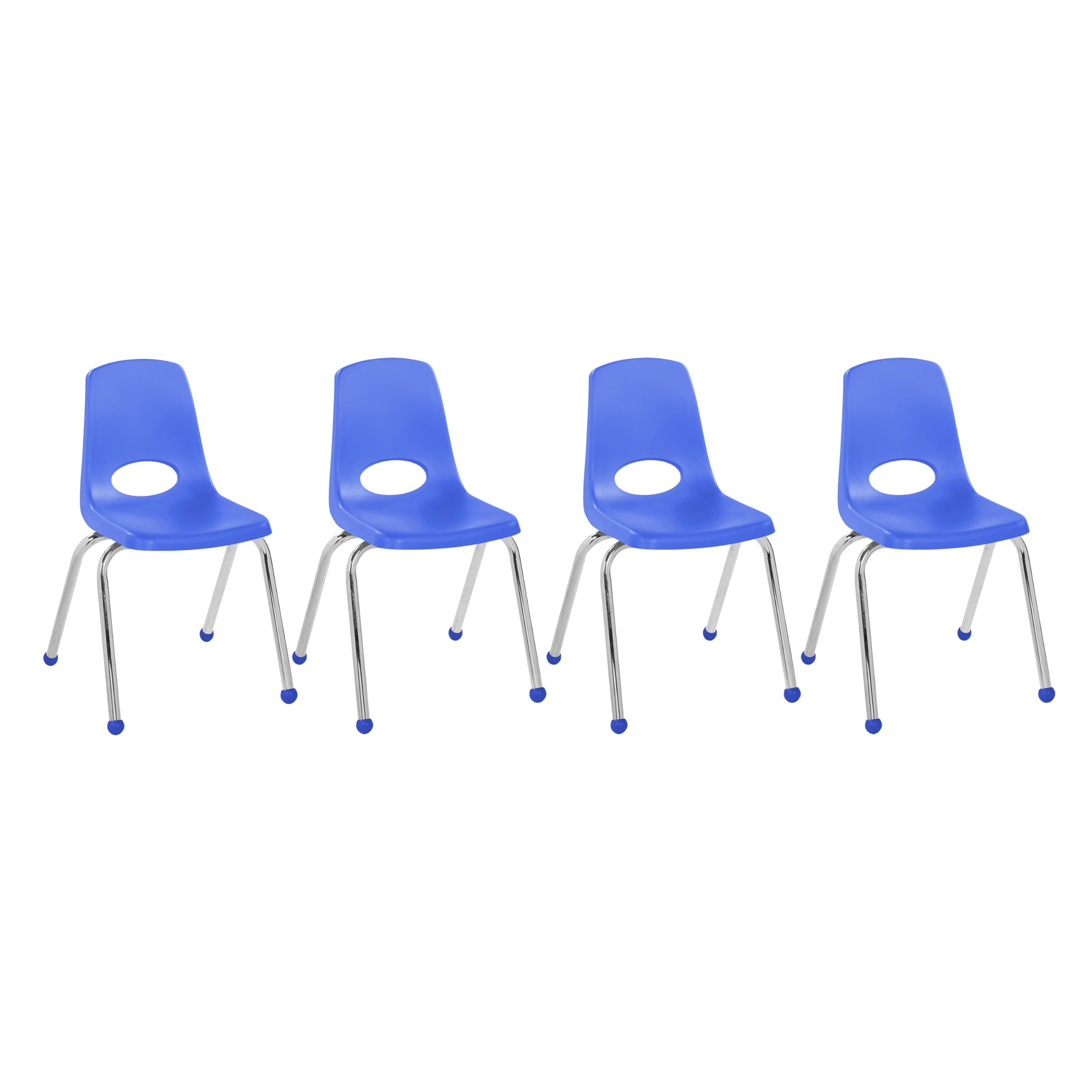 FDP 16" School Stack Chair, Stacking Student Seat with Chromed Steel Legs and Ball Glides; For In-Home Learning or Classroom - Blue (4-Pack), 10382-BL