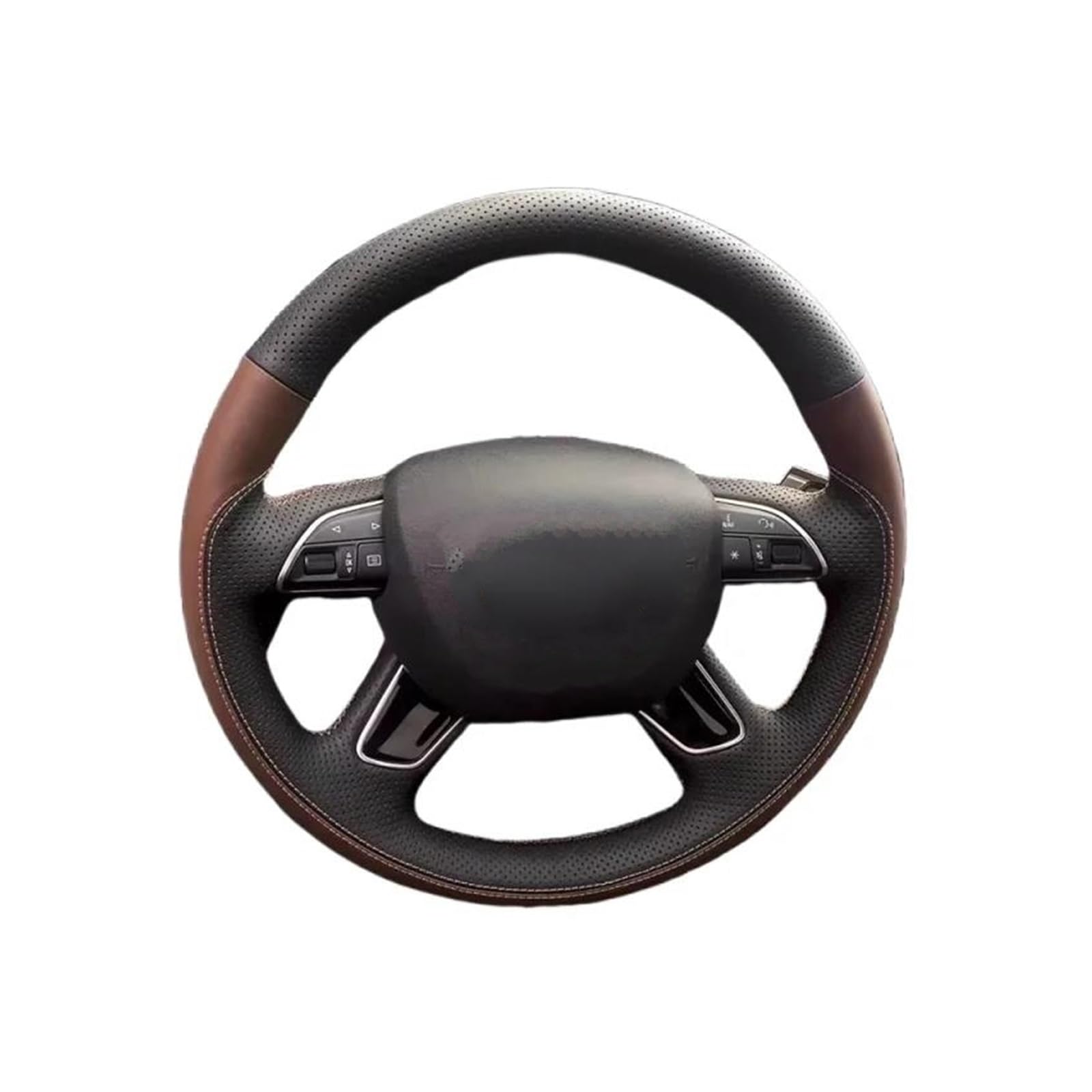 Fundas para Volante Coche para A3 A4 2013-2018 A6 2005-2018 Q3 2012-2018 Q5 Q7 2013-2018 Funda de Volante de Coche de Cuero marrón Negro Cosida a Mano(Negro)