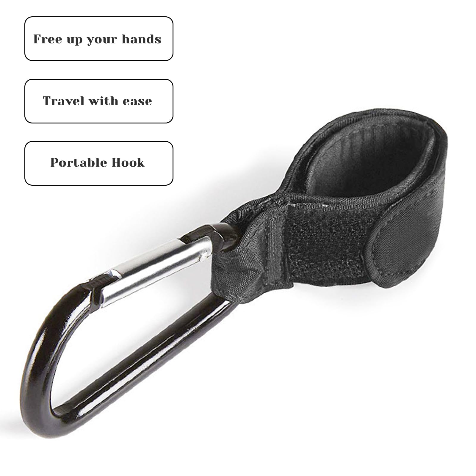 BabbleRoo Ganci Per Passeggino - Taglia Universale Con Fasce In Velcro - Supporto Fino A 6 Kg - Pacco Da 2 - Nero - 4