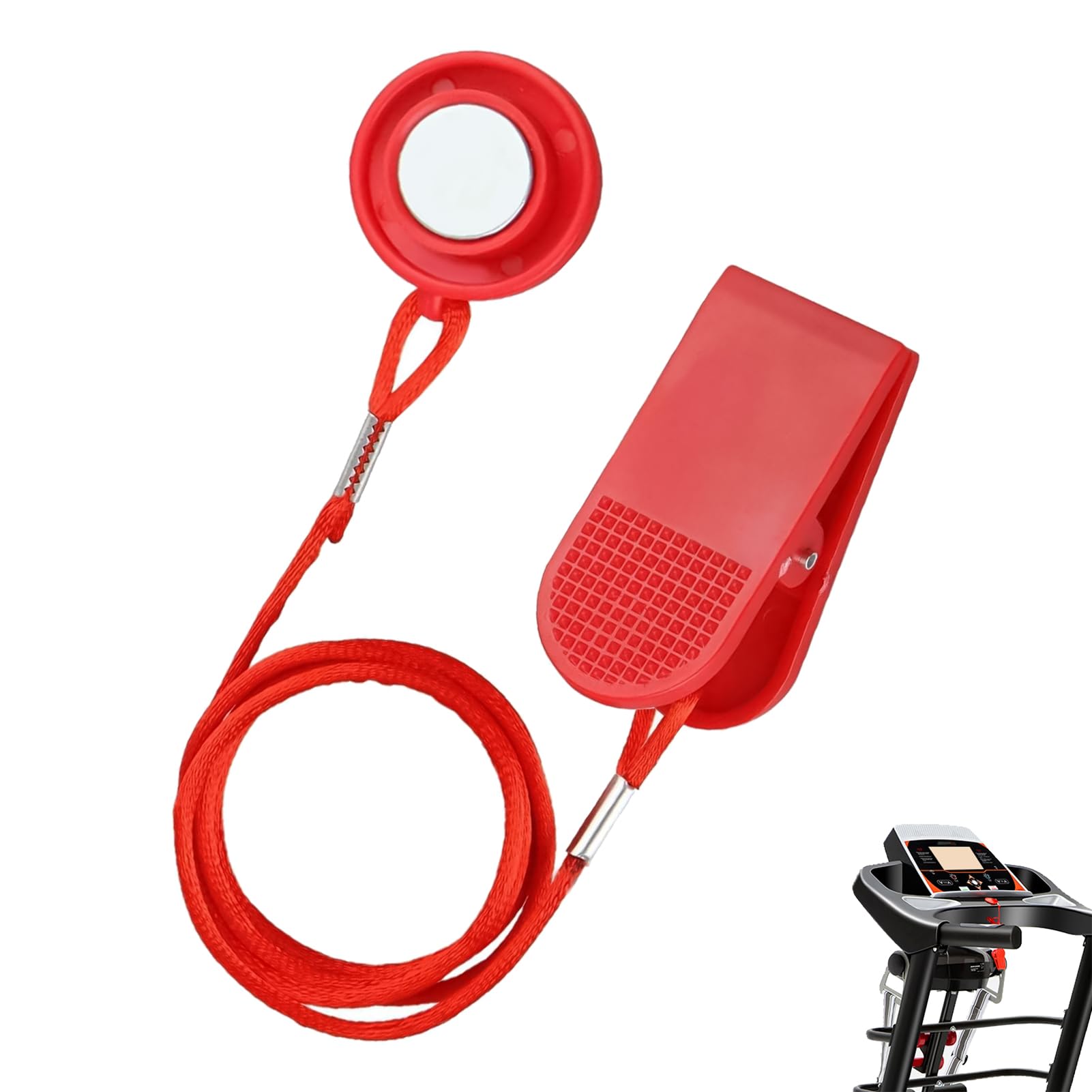 Treadmill Safety Key, Treadmill Emergency Stop, Universal Magnetic Safety Key for Treadmills, 1.8cm Magnet Diameter, Nylon Cord 90cm, Security Lock Running Machine Compatible with Most Treadmills, Red