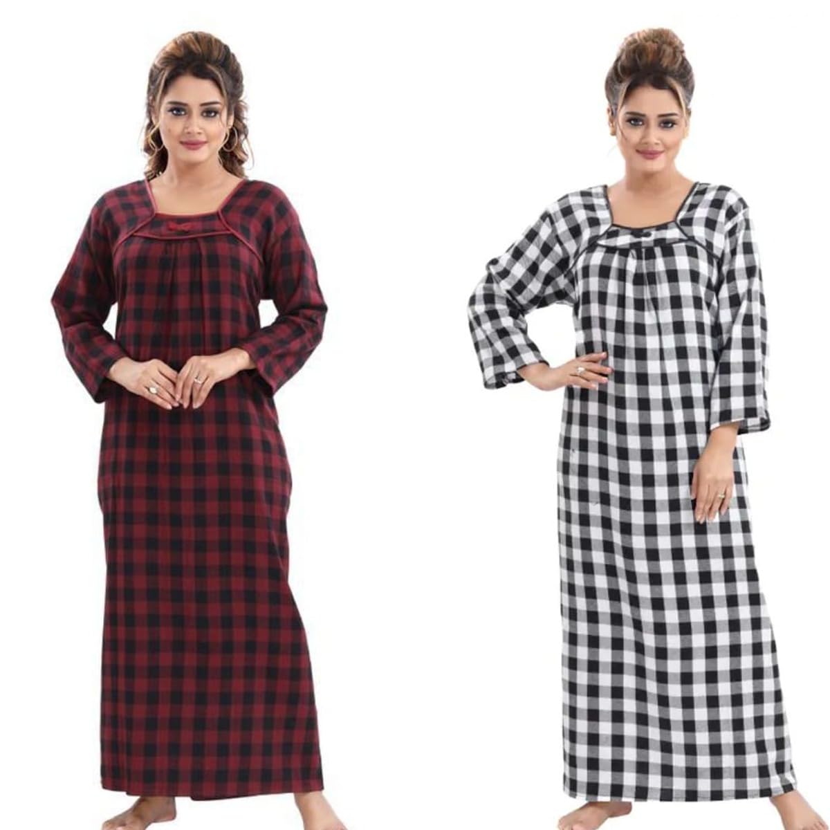 Women's Heavy Woolen Winter wear Long Sleeve Maxi Nighty Combo-image-49