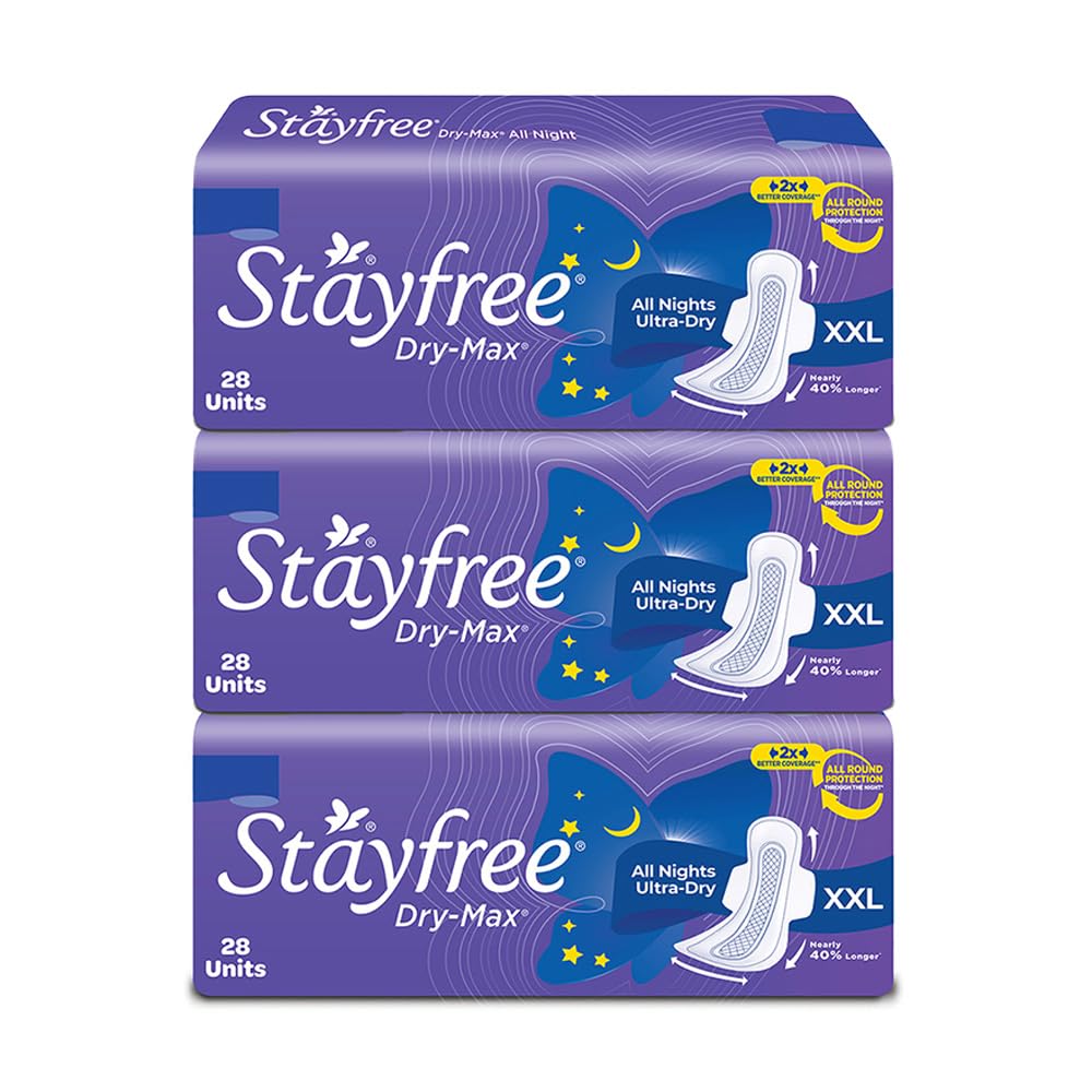 Stayfree Dry Max All Night XL Sanitary Napkins with Wings, Extra Large, Jumbo Pack (84 Count)