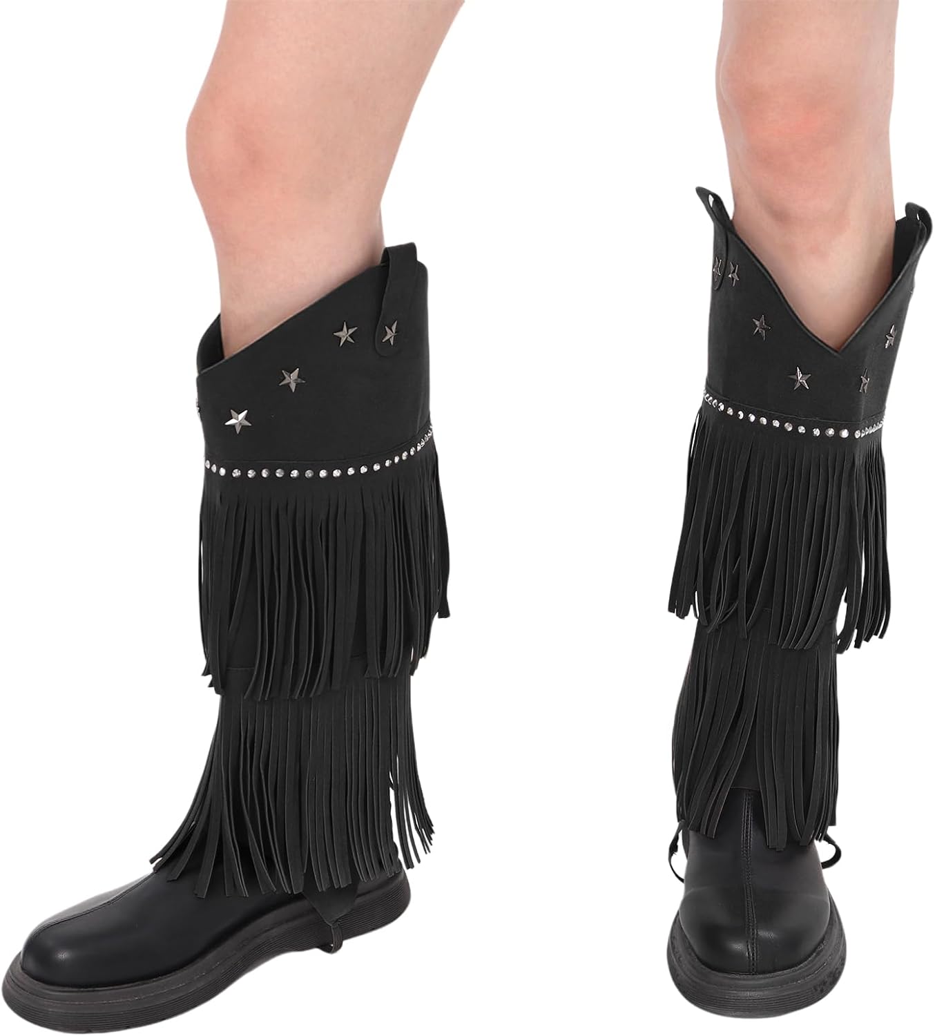 FURPHI Western Cowboy Fringe Boot Covers Tassels Cowgirl Leg Covers Halloween Cosplay Costume Accessories for Women
