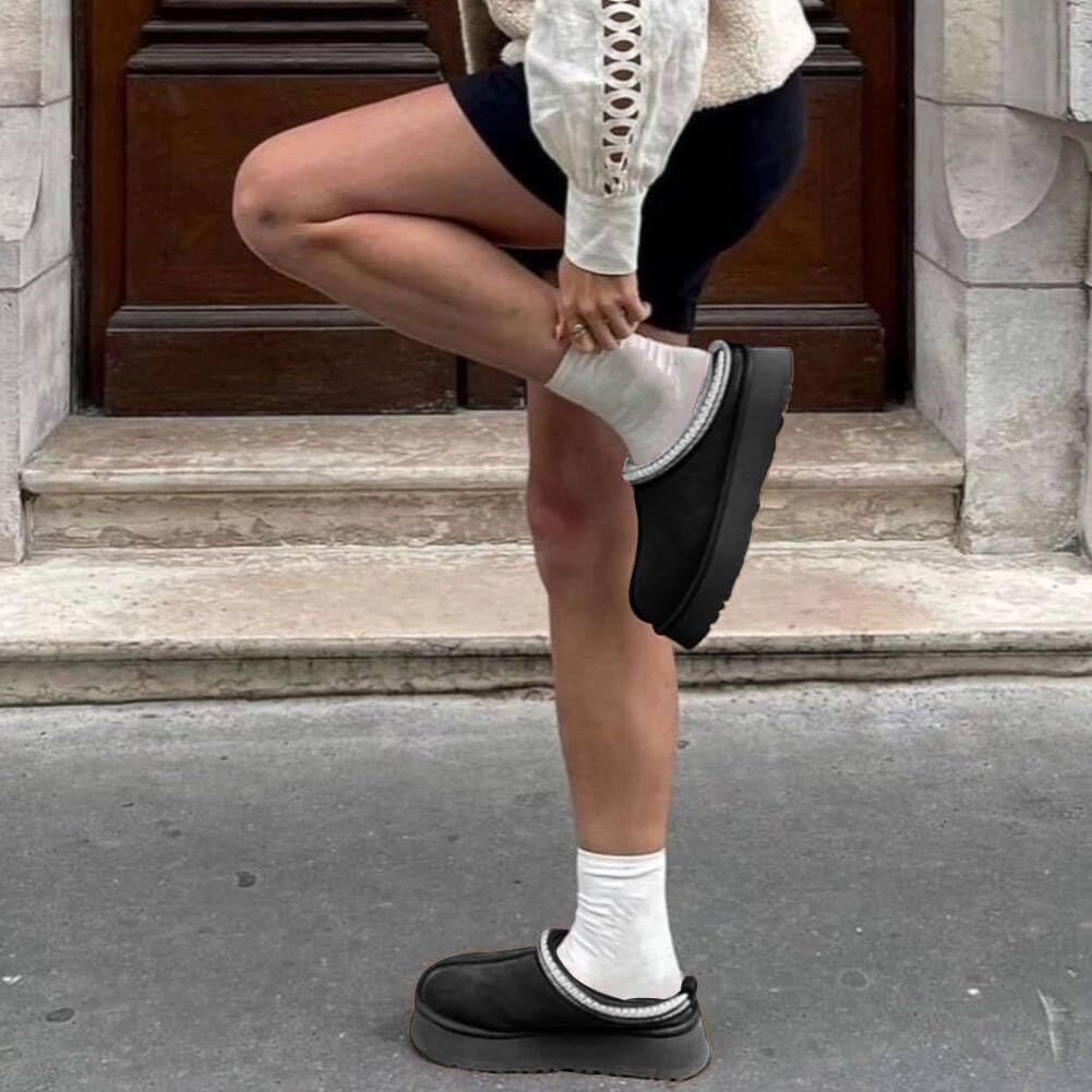 metricfalcon Mini stivali da donna con plateau, pantofole da donna, pantofole da interno, senza lacci, foderate in pile, scamosciate, stivaletti corti