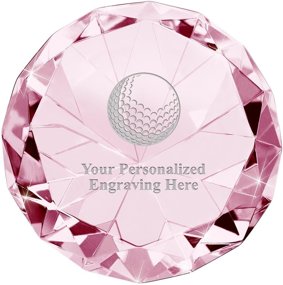 Crown Awards Customizable Crystal Award, 2" Engraved Pink Crystal 80 Carat Diamond Paperweight Award