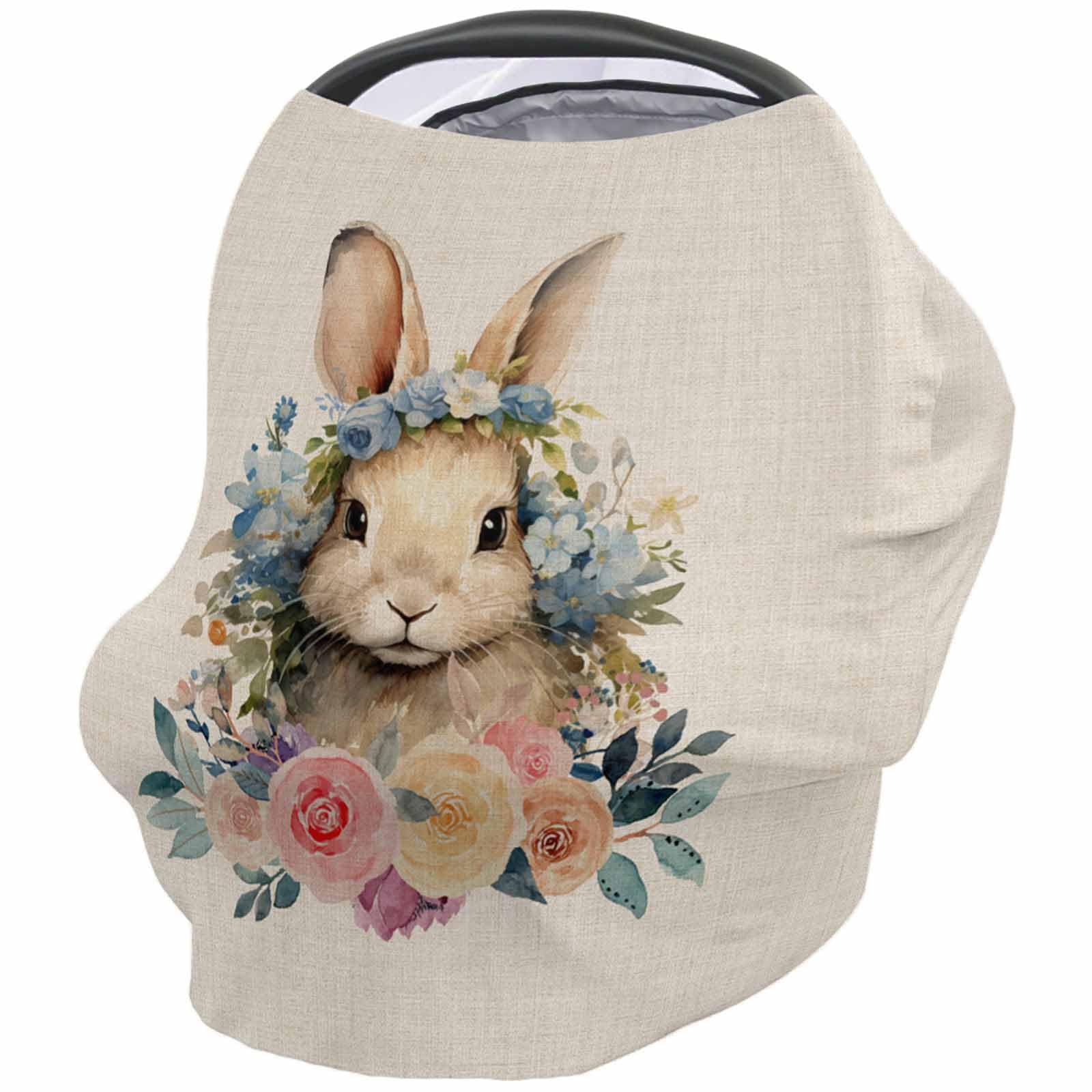 Nursing Cover for Breastfeeding Scarf, Retro Easter Bunny Rose Flowers Baby Car Covers Super Soft Multi Use for Canopy Shopping Cart Cover Blanket Stroller Cover