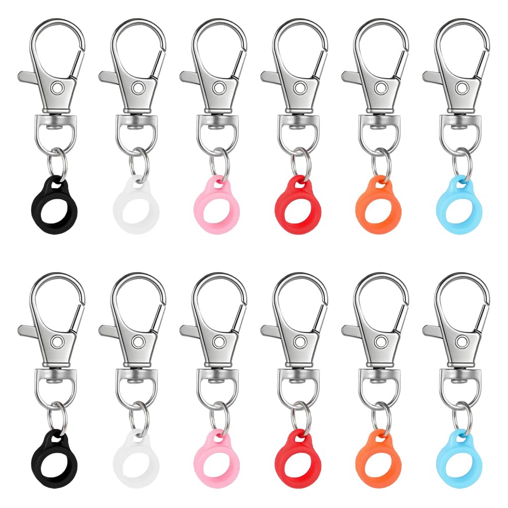 YFTRFR 12 Pcs Silicone Pen Clips, Retractable Converter Holders with Lobster Claw Clasp with Anti-Lost Colorful Rings for Nurse, Teacher Student Supplies, Badge Reel Accessories(6 Color)