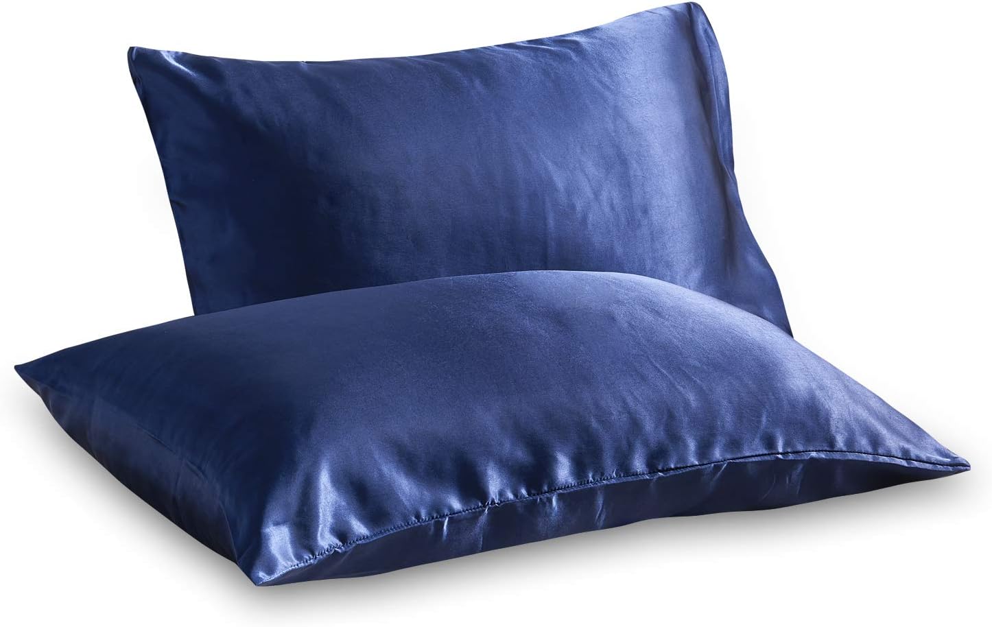 Imitate Satin Pillowcase for Hair and Skin,Queen Size(20x30 inches),Covers with Envelope Closure,Dark Bule,Pack of 2
